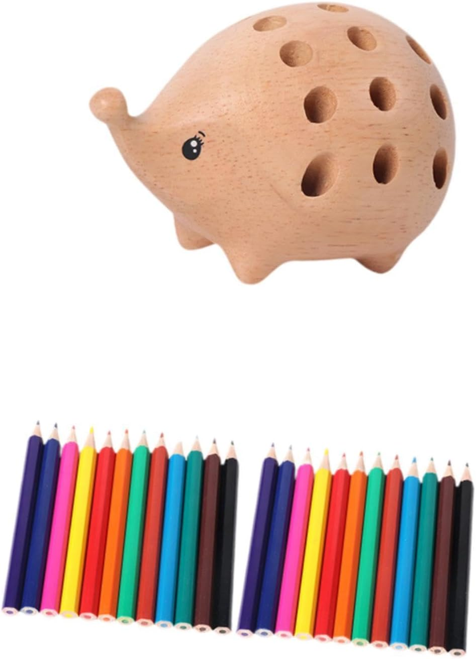 B Baosity Cute Hedgehog Pen Holder with Holes Desk Accessories with 24 Color Pencil Stationery Supplies for Cabinet Classroom Desktop image number 3