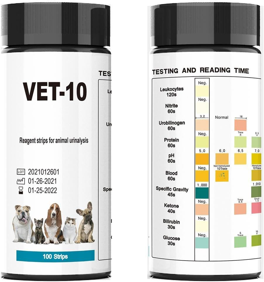 Pet Urine Test Strips - 100Pcs Accurate Kit, 10 Parameter Detection Design | Quick Diagnostic Tool for Cat Dog Rabbitt Puppy Kitten Vet Clinic Home Health Monitoring Veterinary Laboratory image number 1