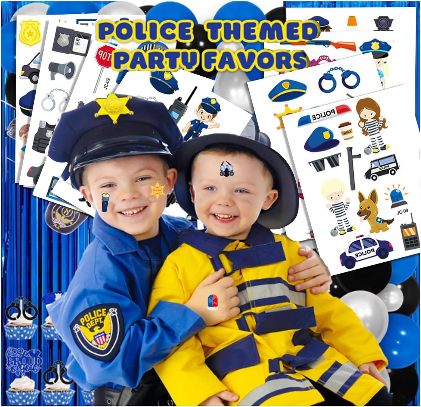 Shalve Cartoon Police Car Temporary Tattoos Waterproof Fake Tattoos Stickers Gift Idea Fillers Birthday Party Favour Supplies School Prizes Rewards Holiday D&eacute;cor Classroom Rewards image number 3