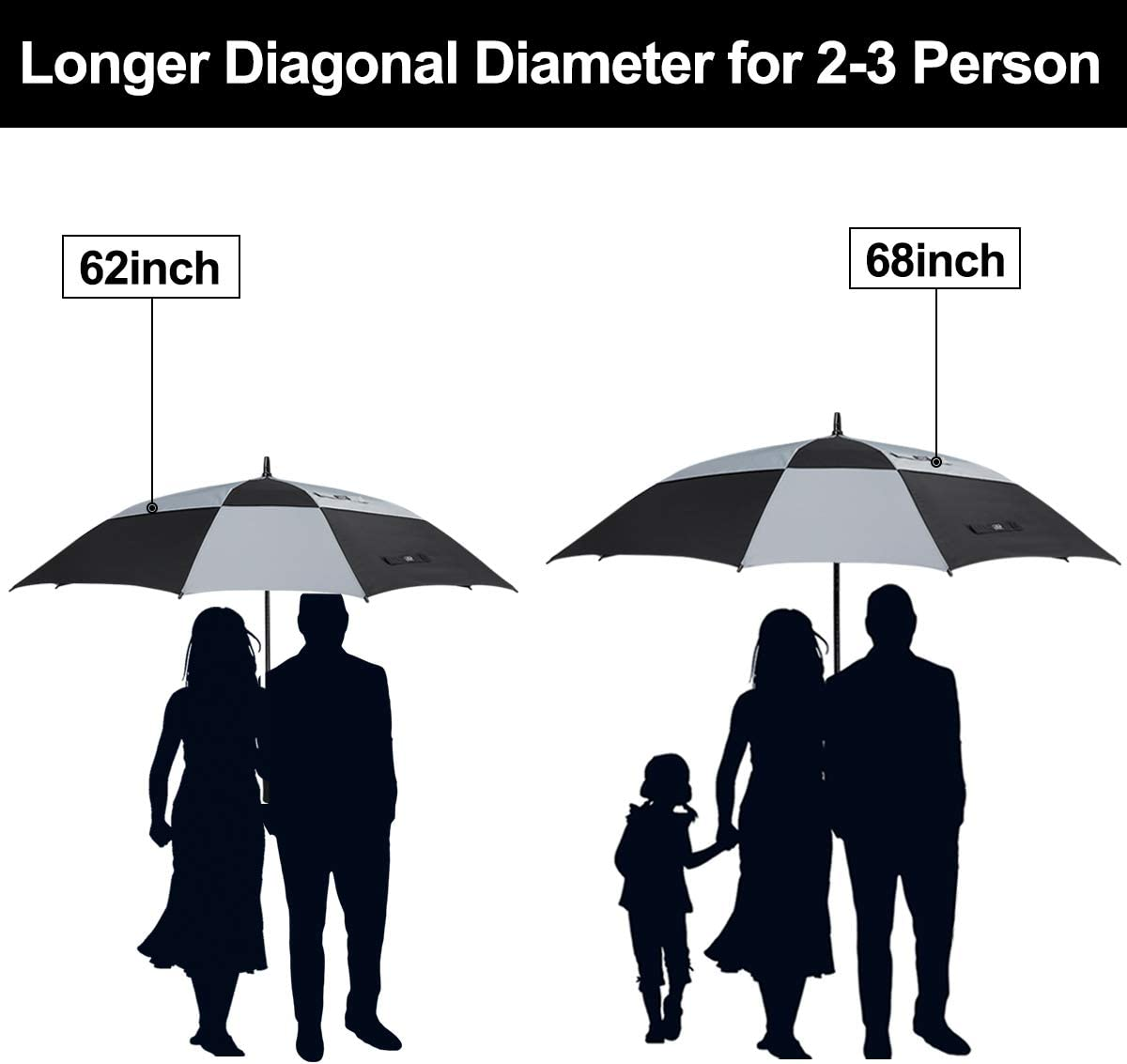 G4Free Extra Large Golf Umbrella 62/68 Inch Vented Square Umbrella Windproof Auto Open Double Canopy Oversized Stick Umbrella image number 5