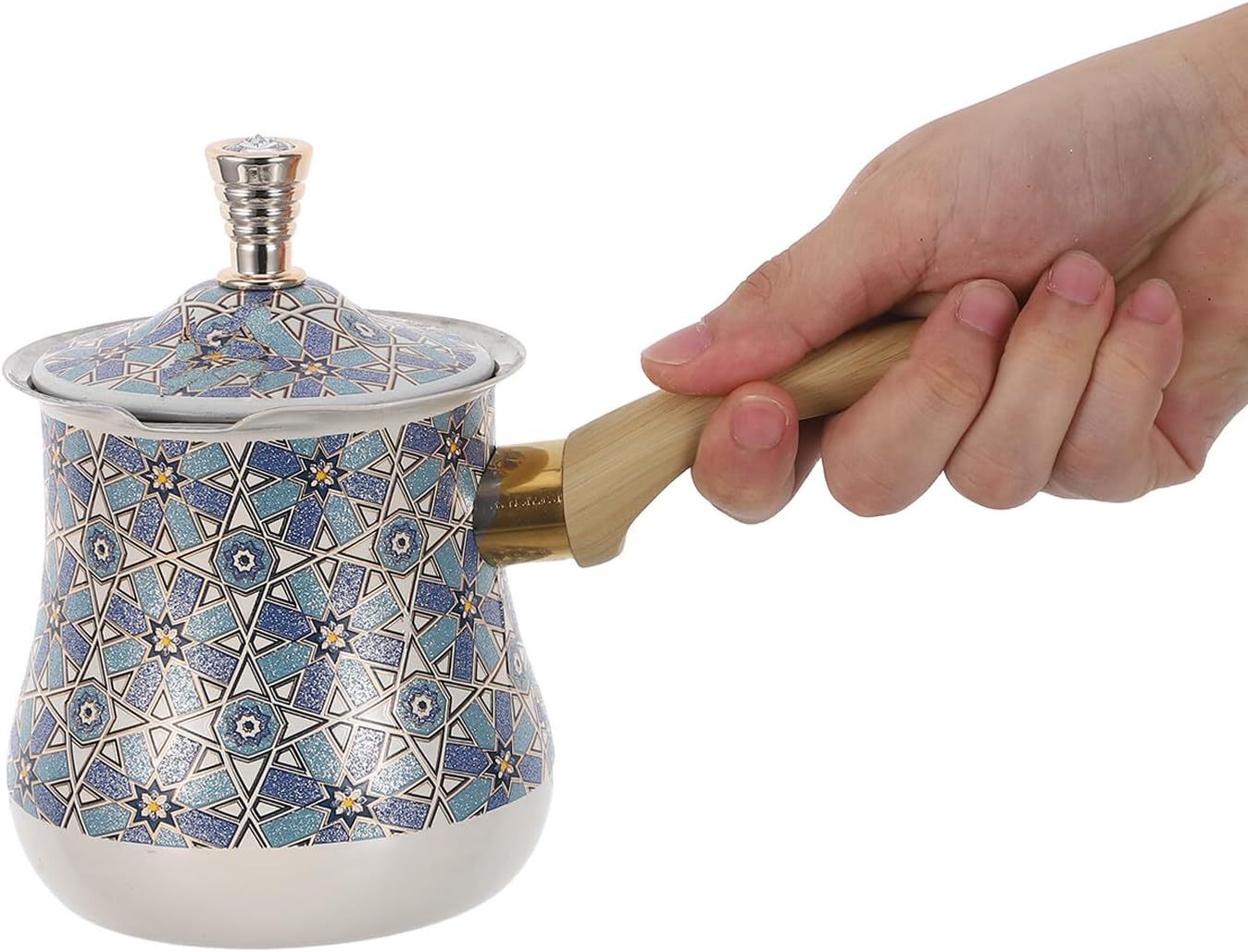 BIUDECO Stainless Steel Turkish Coffee Maker 720Ml with Wooden Handle &ndash; Small Saucepan for Milk Frothing, Butter and Chocolate Melting &ndash; Metal Cezve Pot for Stove and Espresso Brewing image number 1