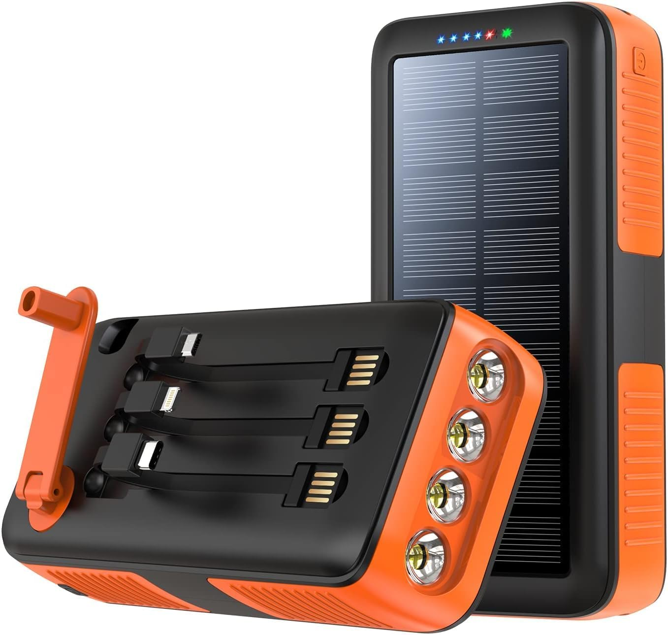 63200Mah Solar Power Bank, Portable Charger with Dual Outputs & Dual Inputs 4 Leds Flashlight, Fast Charging,Hand Crank Solar Panel Charger Battery Pac image number 2