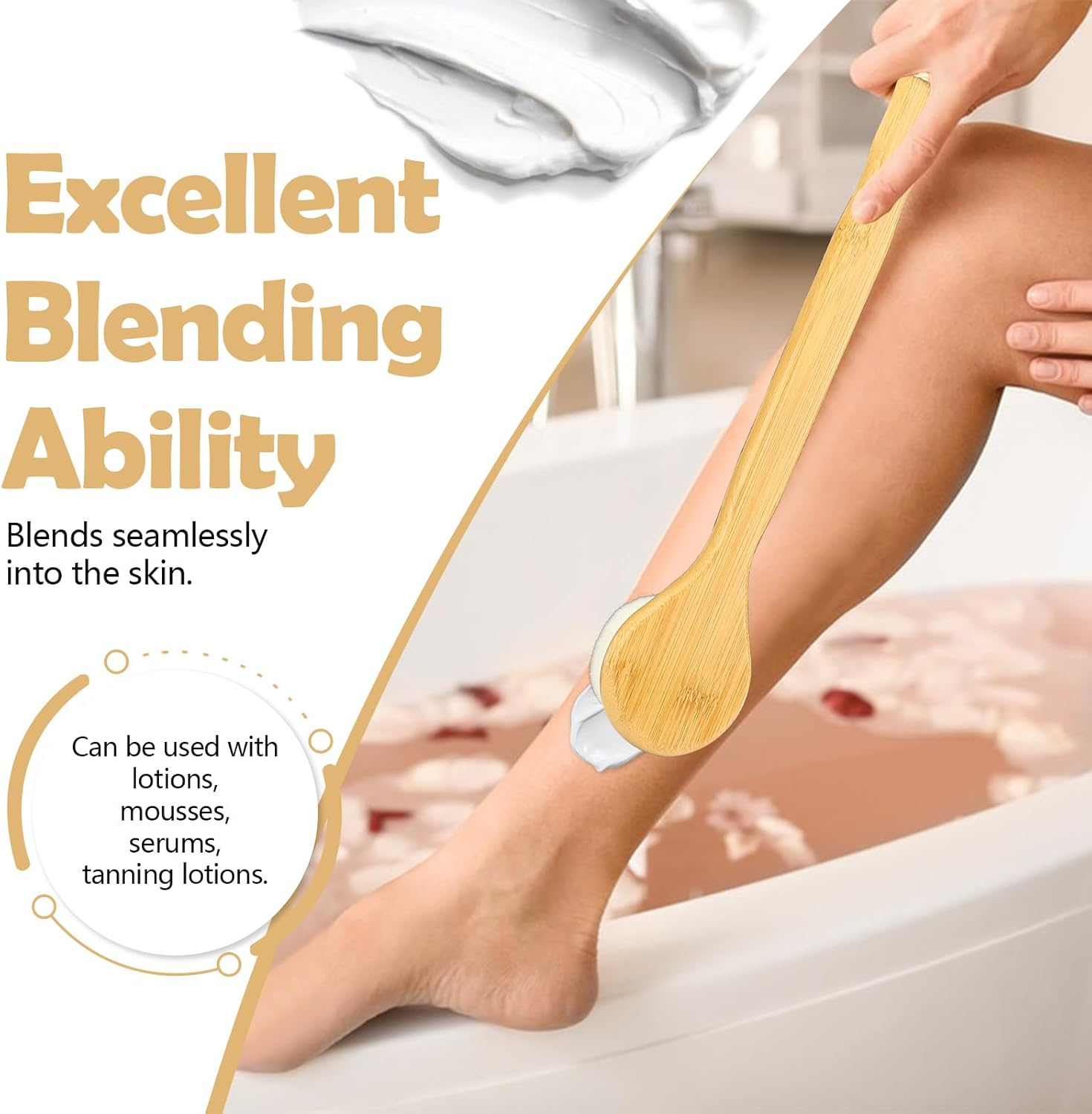 Sekonow Lotion Applicator for Back, Self Tanner Brush with Wood Long Handle, Super Soft Bristles Back Tanning Applicator for Sunless Tanner Sunscreen Cream Body Lotion, White image number 4