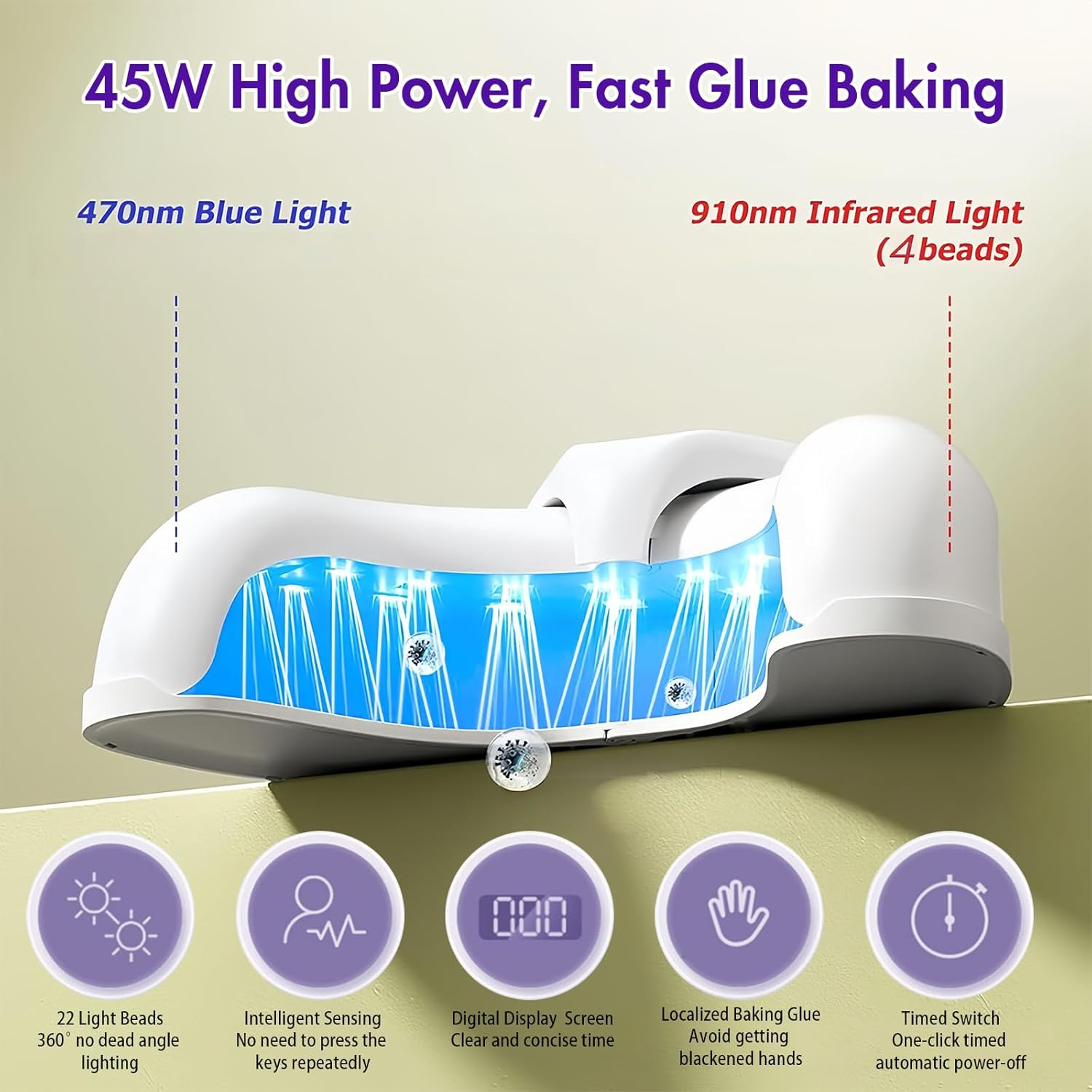 UV Nail Lamp 45W Nail Fungus Laser Treatment LED Light Device, Toenail Fungus Treatments, Effectively Addressing Weak and Damaged, Nail Repair Solution for Damaged and Discolored Nails image number 2