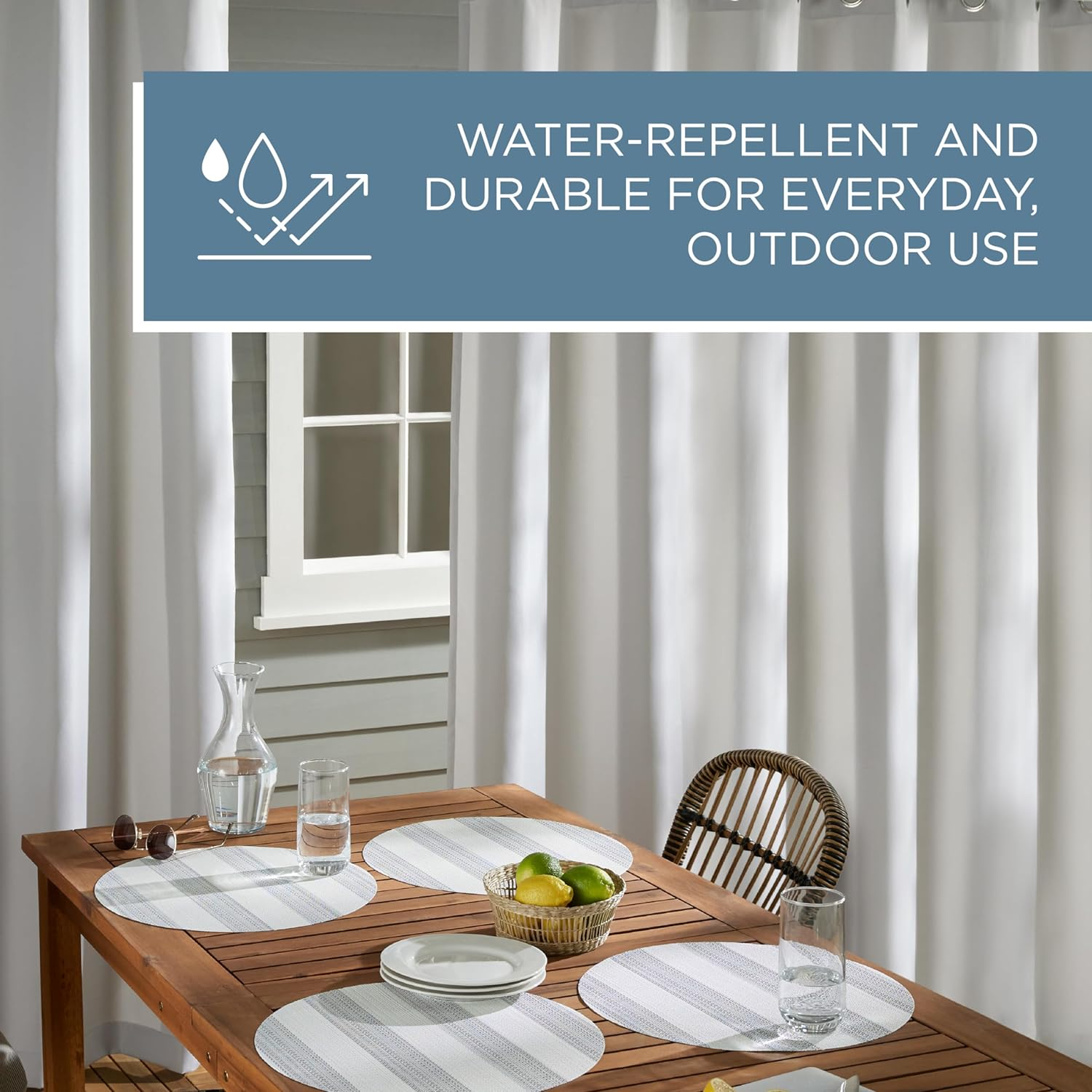 Town & Country Basics Cabana Solid Heavyweight Indoor Outdoor Curtains, Light Filtering Opacity with Grommet Top, Water Repellent, 2-Pack Set, 54"X144", Cloud Grey image number 4