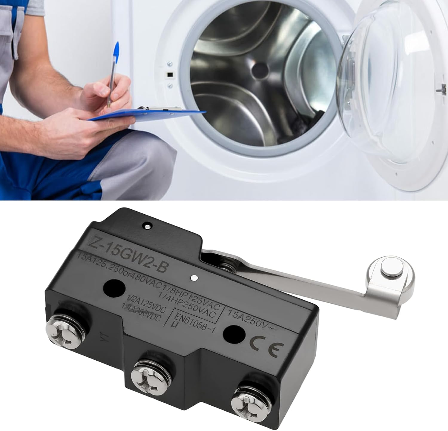 Emsea 2X TM-1703 Micro Switch 15A 250VAC NO/NC SPDT Long Hinge Roller Lever for Switch Detection image number 5