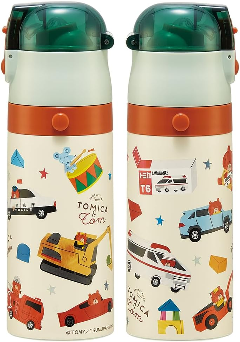 Skater SKCP3-A Children'S Stainless Steel Water Bottle, 2-Way Drinking Straw, 14.1 Fl Oz (410 Ml), Cup Drinking, 11.8 Fl Oz (350 Ml), Tomica and Tom, Tsumupappa, Kid-Friendly Lightweight Type, Small image number 1