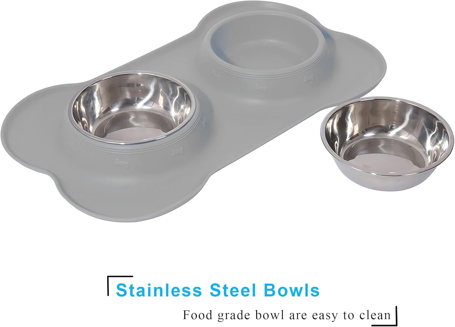 Dog Bowls Set Stainless Steel Double Dog Bowl with No-Spill No-Skid Silicone Mat, Pet Food and Water Bowls Feeder Bowls Puppy Bowl Dog Dishes for Small Medium Dogs Cats