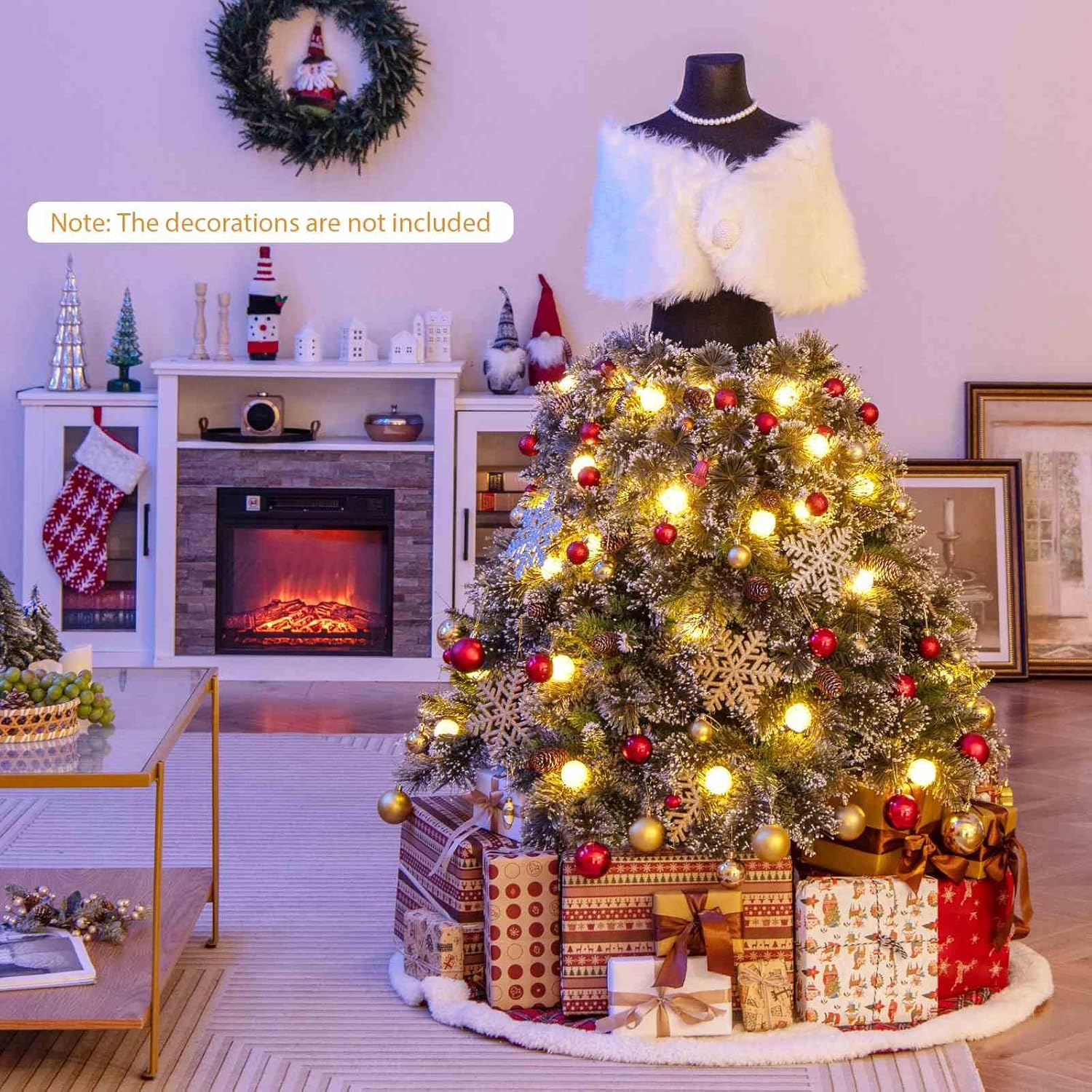 Costway 150CM Pre-Lit Mannequin Artificial Christmas Tree, Hinged Dress Form Xmas Tree W/ 465 Branch Tips, 50 LED Light Balls, 36 Natural Pine Cones, Shawl, Necklace, Holiday Decoration for Home Party image number 4