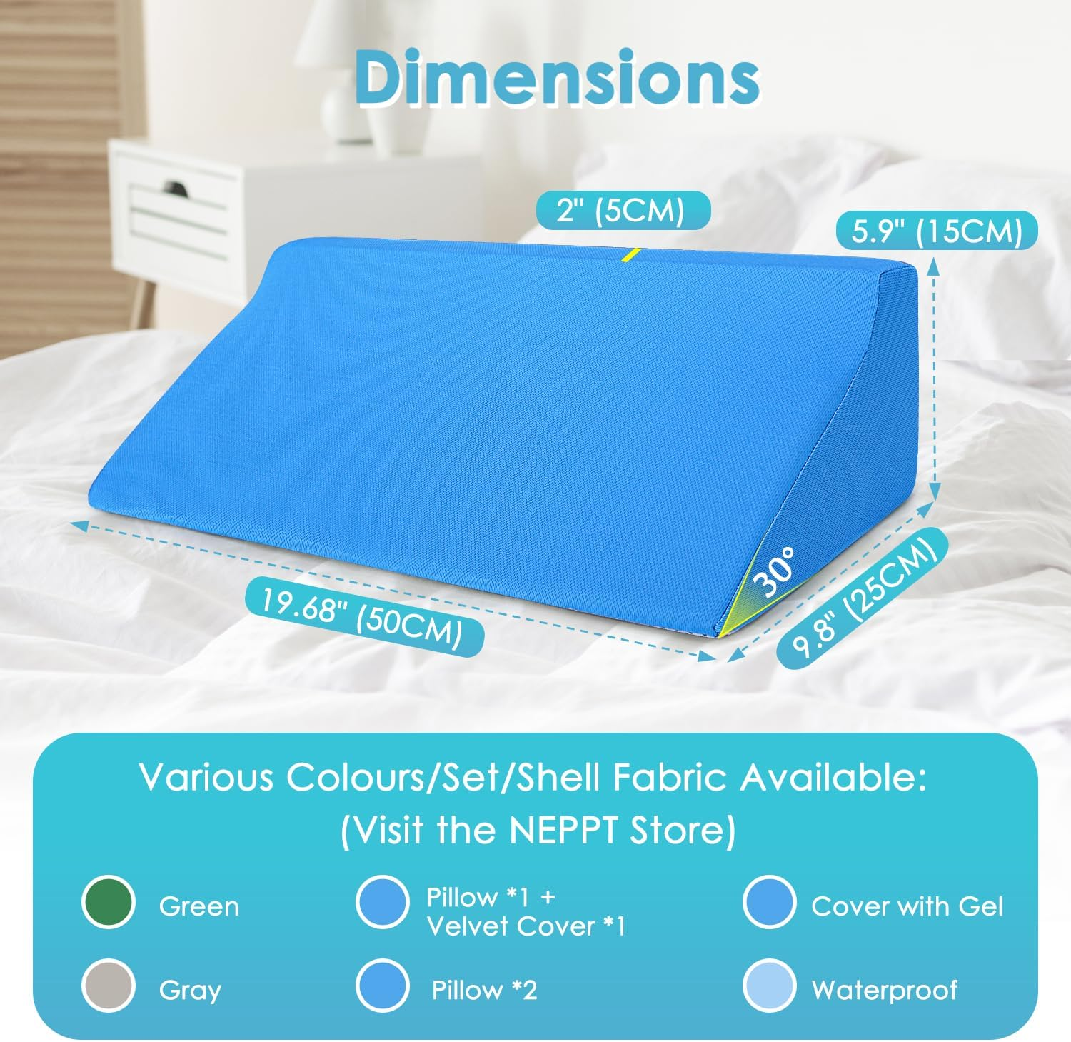NEPPT Wedge Pillow Body Position Wedges Back Positioning Elevation Pillow Case Pregnancy Bedroom Eevated Body Alignment Ankle Support Pillow Leg Bolster (Blue) image number 3