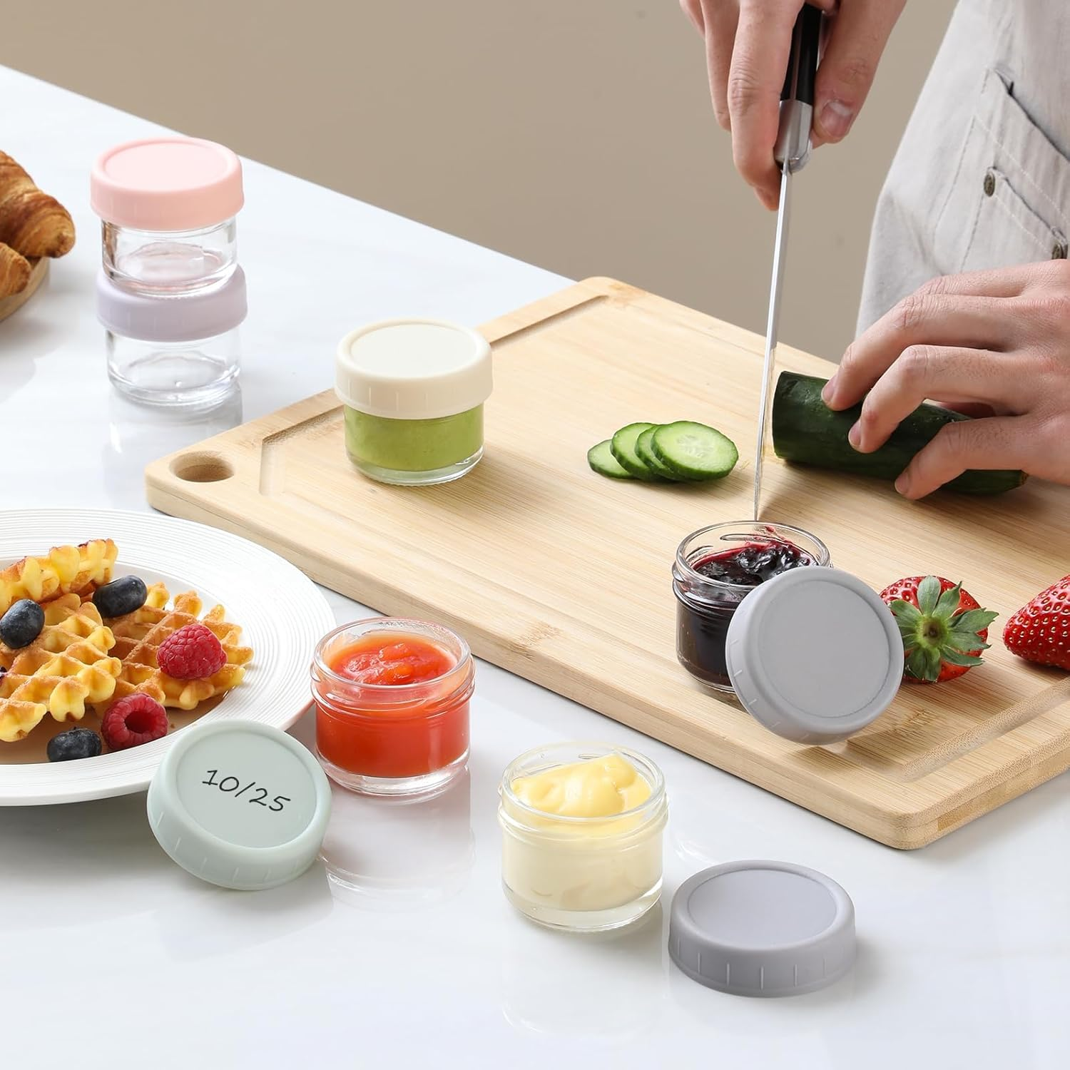 6 Pack Salad Dressing Container to Go, 1.7 Oz Glass Small Condiment Container with Lids, Dipping Sauce Cups Set, Leakproof Reusable Sauce Containers for Lunch Box Work Trip image number 4