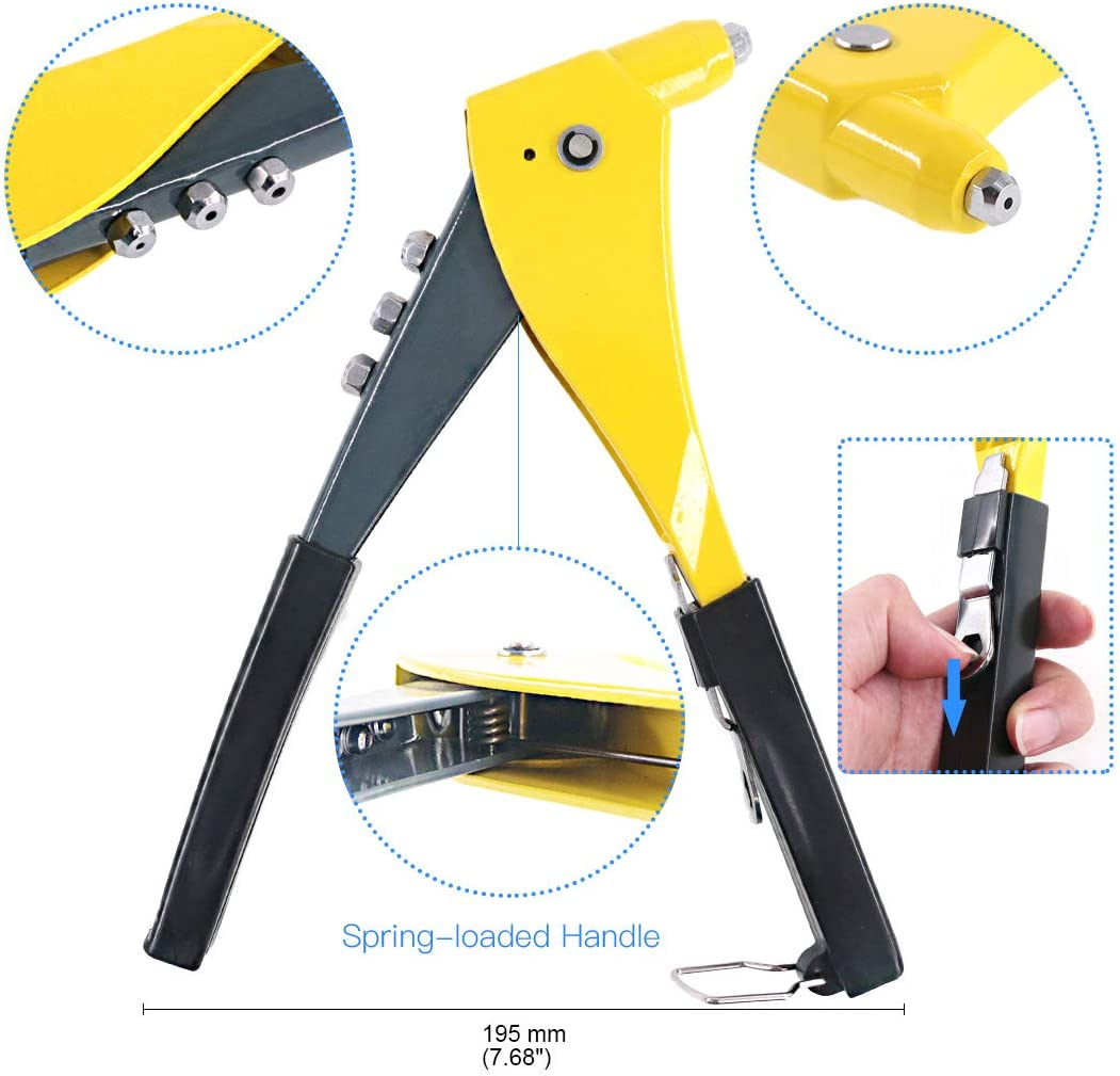 Glarks Heavy Duty Riveter Set, 210Pcs Aluminum Blind Rivets Assortment Kit and a Professional Pop Rivet Gun for Sheet Metal, Automotive, Railway, and Duct Work (Rivet Gun with Rivets Set) image number 2