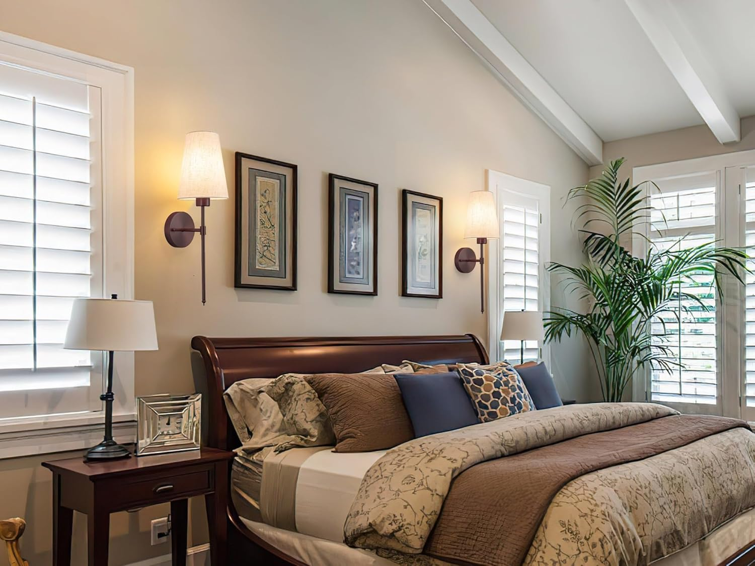 Wall Lights Battery Operated Wall Sconces Set of 2，Indoor Not Hardwired Fabric Shade Fixtures,Rechargeable Wireless Wall Sconces with Dimmable Remote Control,For Bedroom,Farmhouse(Black) image number 6