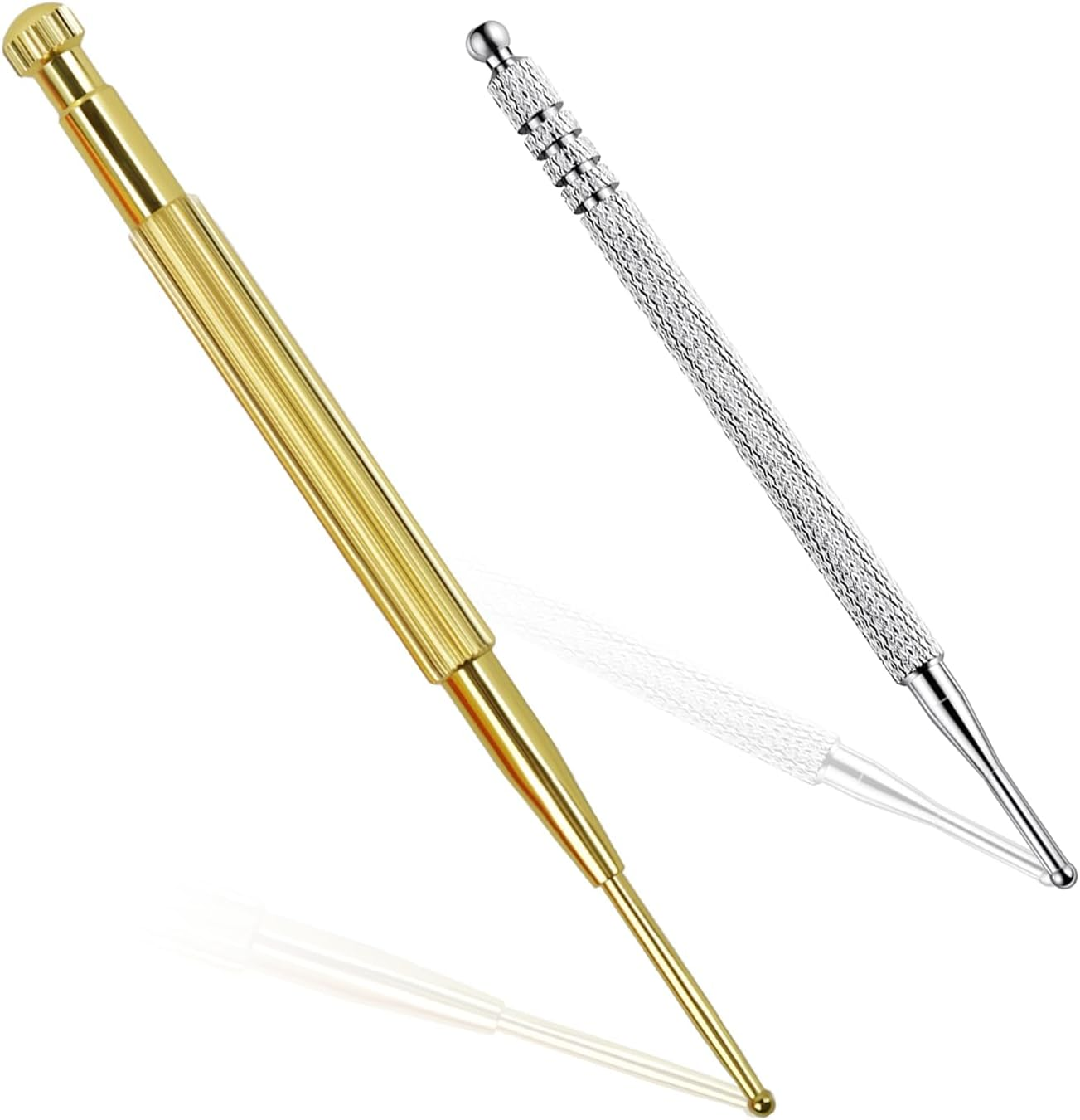 BLMHTWO 2 Pieces Acupressure Pen, Dual Head Reflexology Acupuncture Pen Deep Tissue Massage Stainless Steel Retractable Ear and Body Point Probe Pen for Home SPA (Gold and Sliver) image number 6