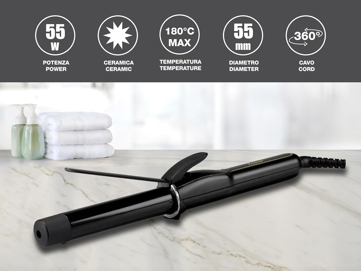 BEPER P301PIS001 Curling Iron Ceramic Coating 35 W Diameter 25 Mm Curling Iron Max. Temperature 180 &deg;C Rotating Cord Cold Tip Black Peque&ntilde;o image number 2