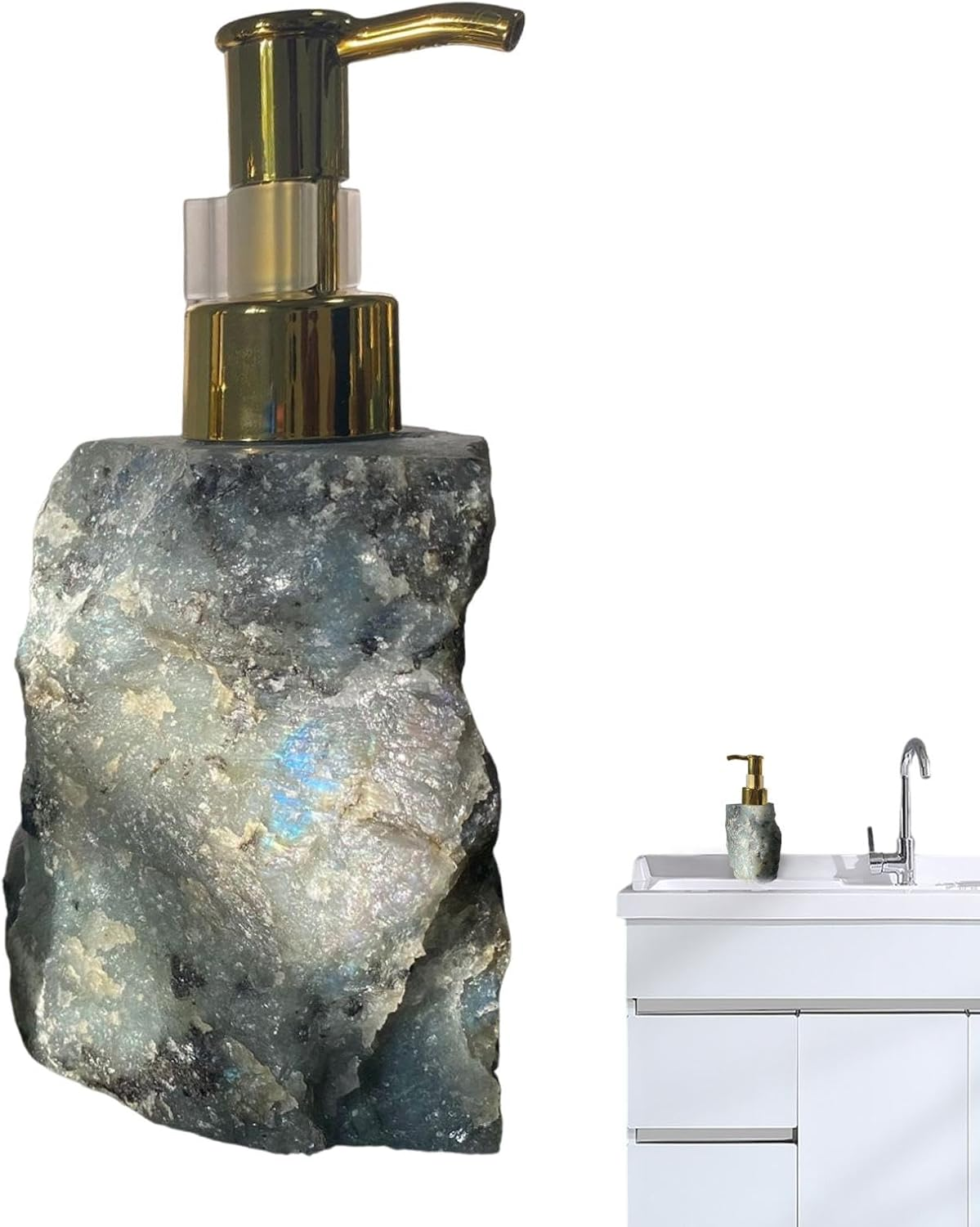 Natural Stone Soap Dispenser - Crystal Hand Soap Dispenser - Bathroom Bottles Pump - Bathroom Lotion Bottle - for Liquid Soap, Shampoo, Lotion Home Decor