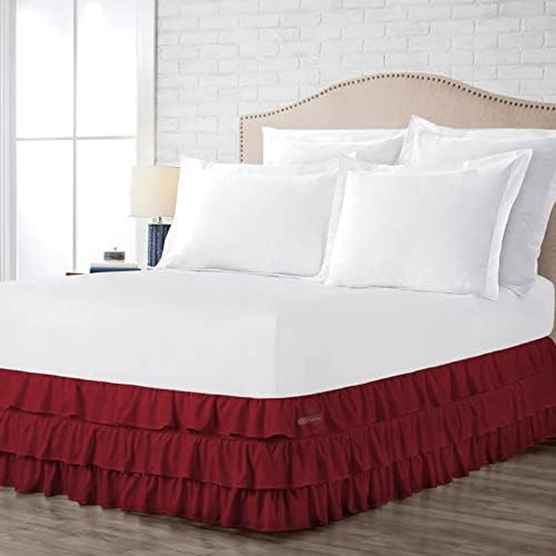 53Cm(21") Drop King-Single Size White Ruffled Bed Skirt Split Corner Pleated Style Easy Fit Easy Care Fade & Wrinkle Resistant-Cotton Micorfiber Made
