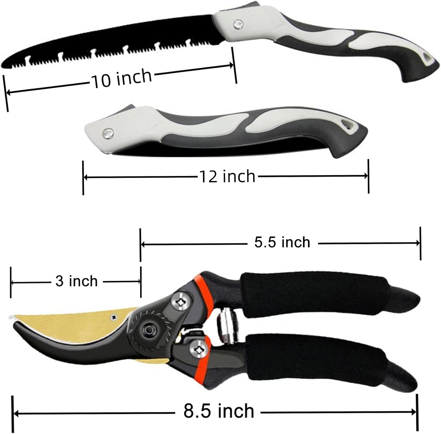 YUANBAO Professional Garden Pruning Kit GS-12, 8.5" Ultra Sharp Bypass Pruning Shear, 10" Long Blade Folding Saw, Garden Clipper, Garden Pruner, Gardening Scissor