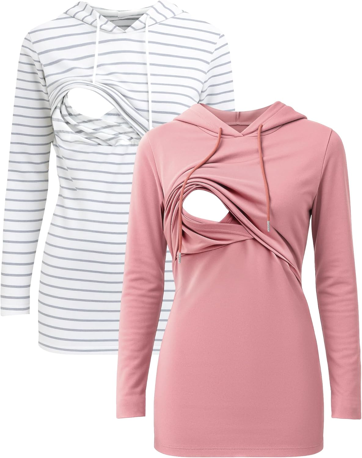 2 Pcs Women Nursing Hoodie Tops Long Sleeves Breastfeeding Maternity Sweatshirt Casual Clothes