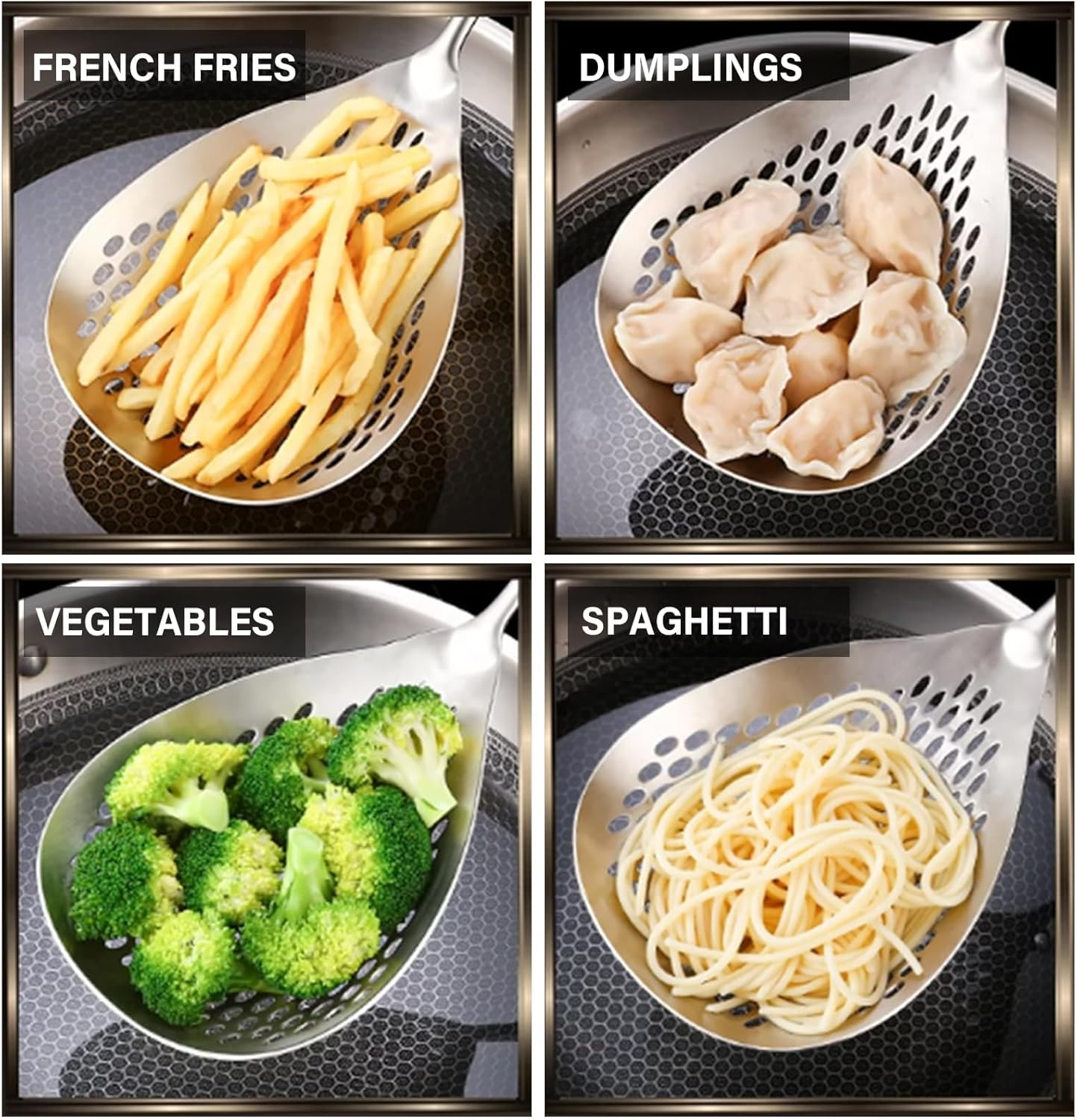 2 Pack Stainless Steel Skimmer Slotted Spoon Set for Frying and Cooking - Pasta Spider Strainer Ladle Spoon Combo - Kitchen Essential for Efficient Cooking and Straining image number 1