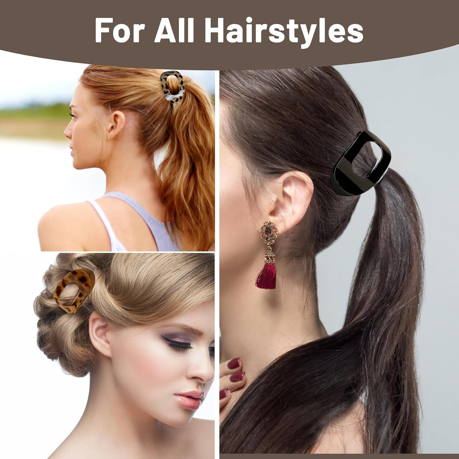 Flat Hair Claw, Pack of 4 Leopard Print Hair Clips for Women, Resin Material, Strong Hold for Thin and Thick Hair, Ideal for Everyday, Office, Sports and Leisure image number 1