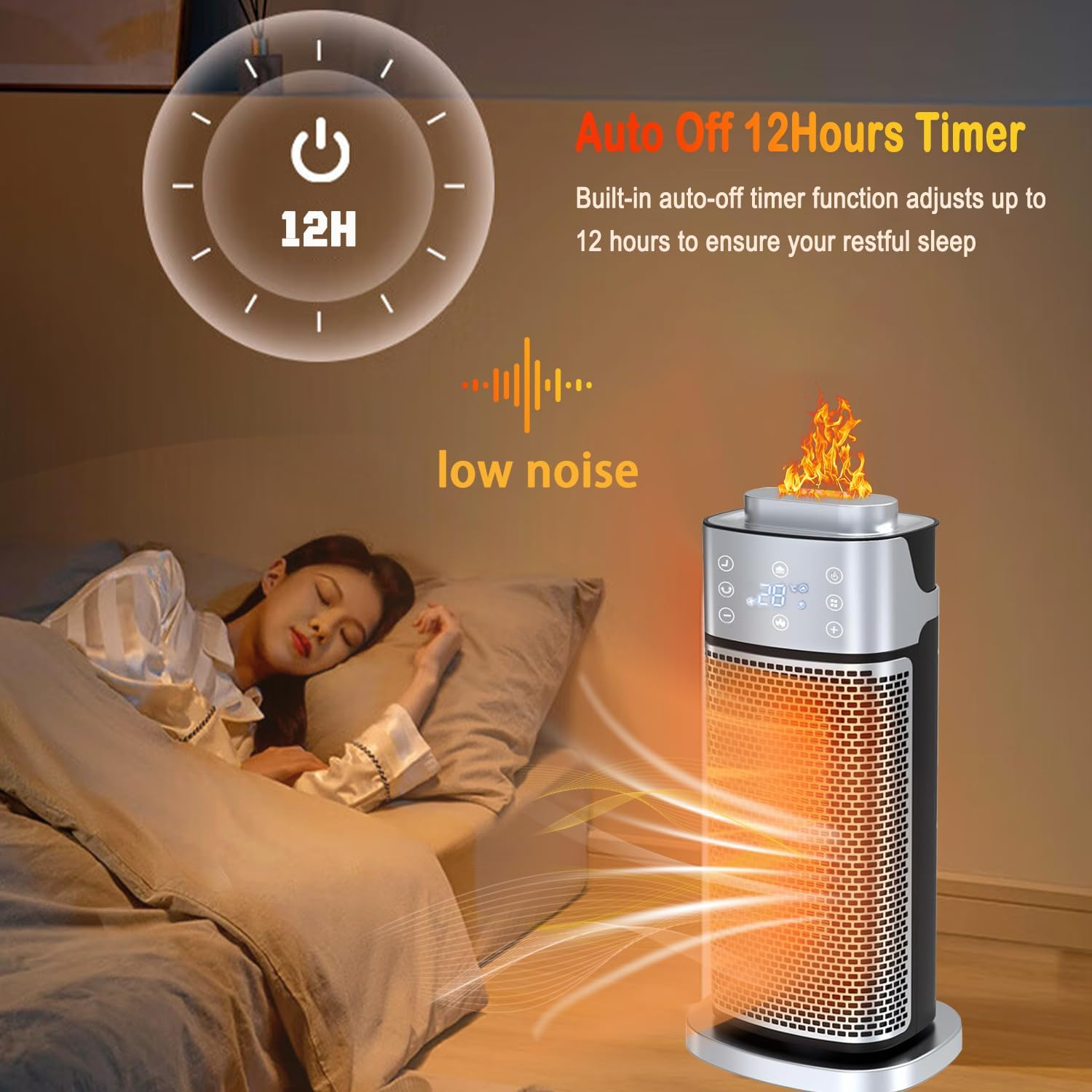 Space Heater Indoor with Humidifier & Flame Night Light - 2000W PTC Ceramic Heater Fast Heating with Remote, Oscillation, Timer with Thermostat for Office Bedroom (AU Plug) image number 1