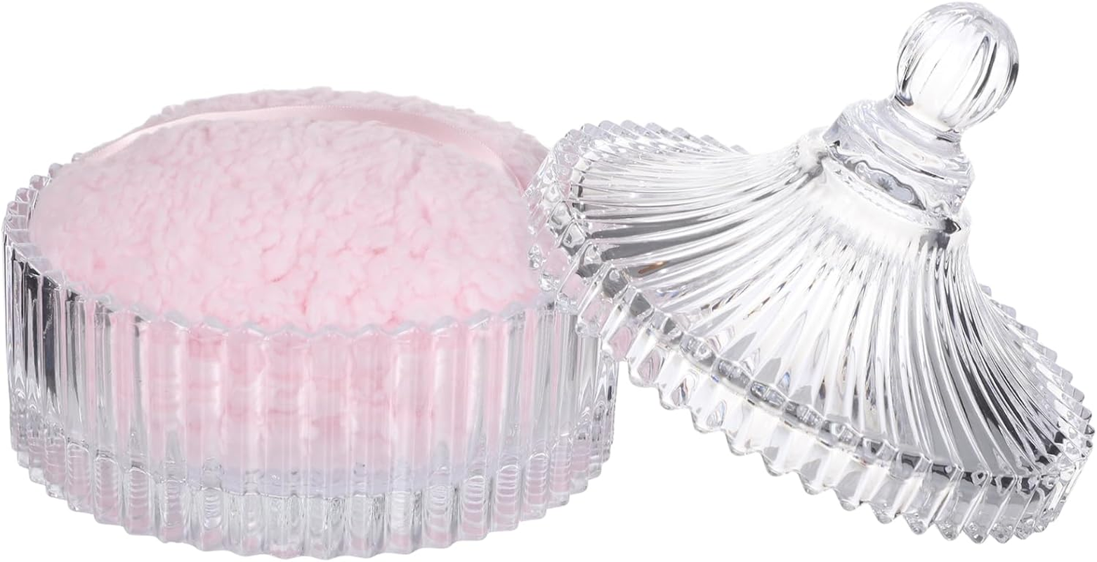 2 PCS Glass Powder Puff Container Set, Decorative Jars with Lid, Large Powder Puffs, Ideal for Adult Body Application image number 4