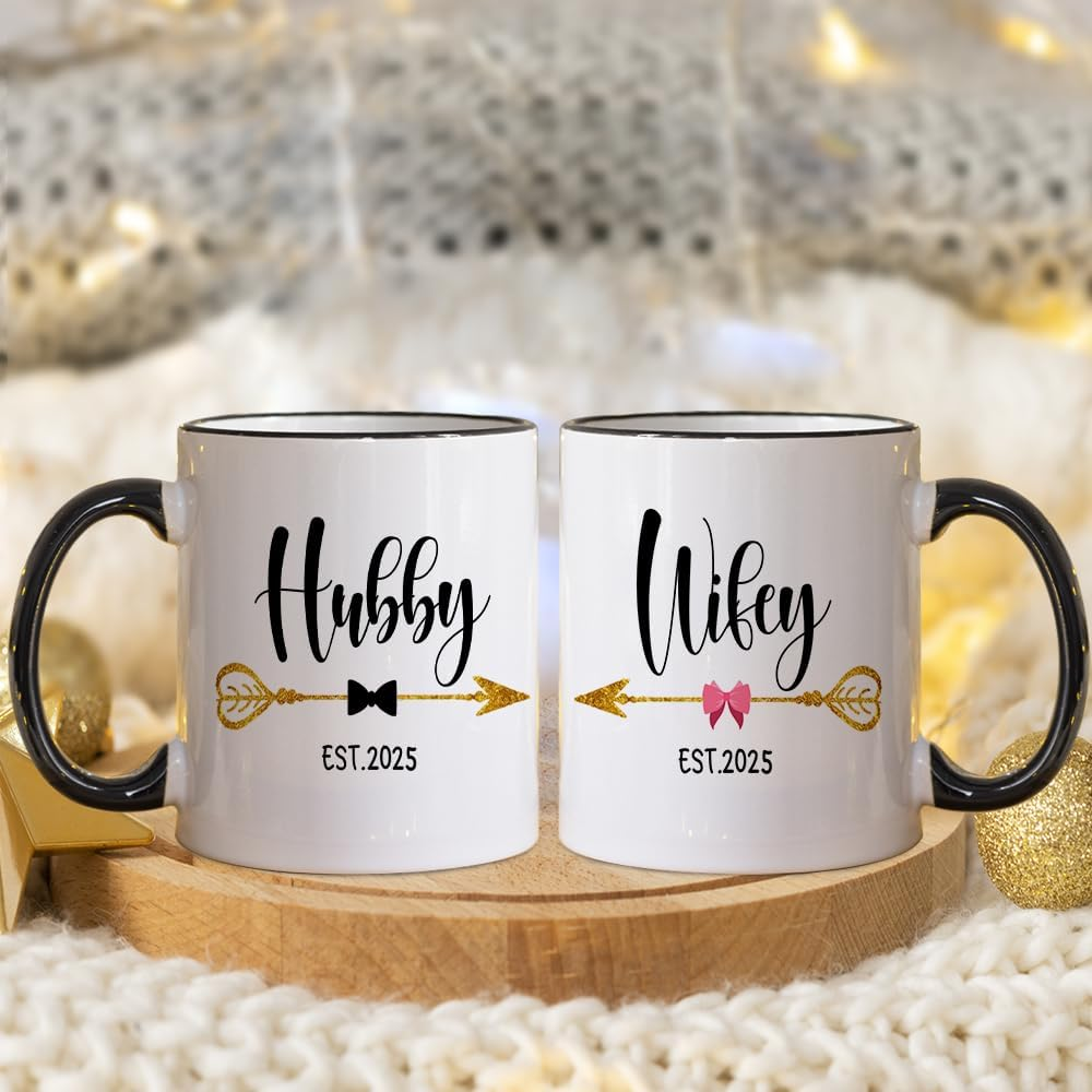 Fatbaby Est 2025 Hubby and Wifey Coffee Mug,Mr and Mrs Gifts Couple Mug, Wedding Gift Mug for Couples, Newlywed Gifts,Unique Bridal Shower Gifts Mug for Bride and Groom 11Oz image number 2