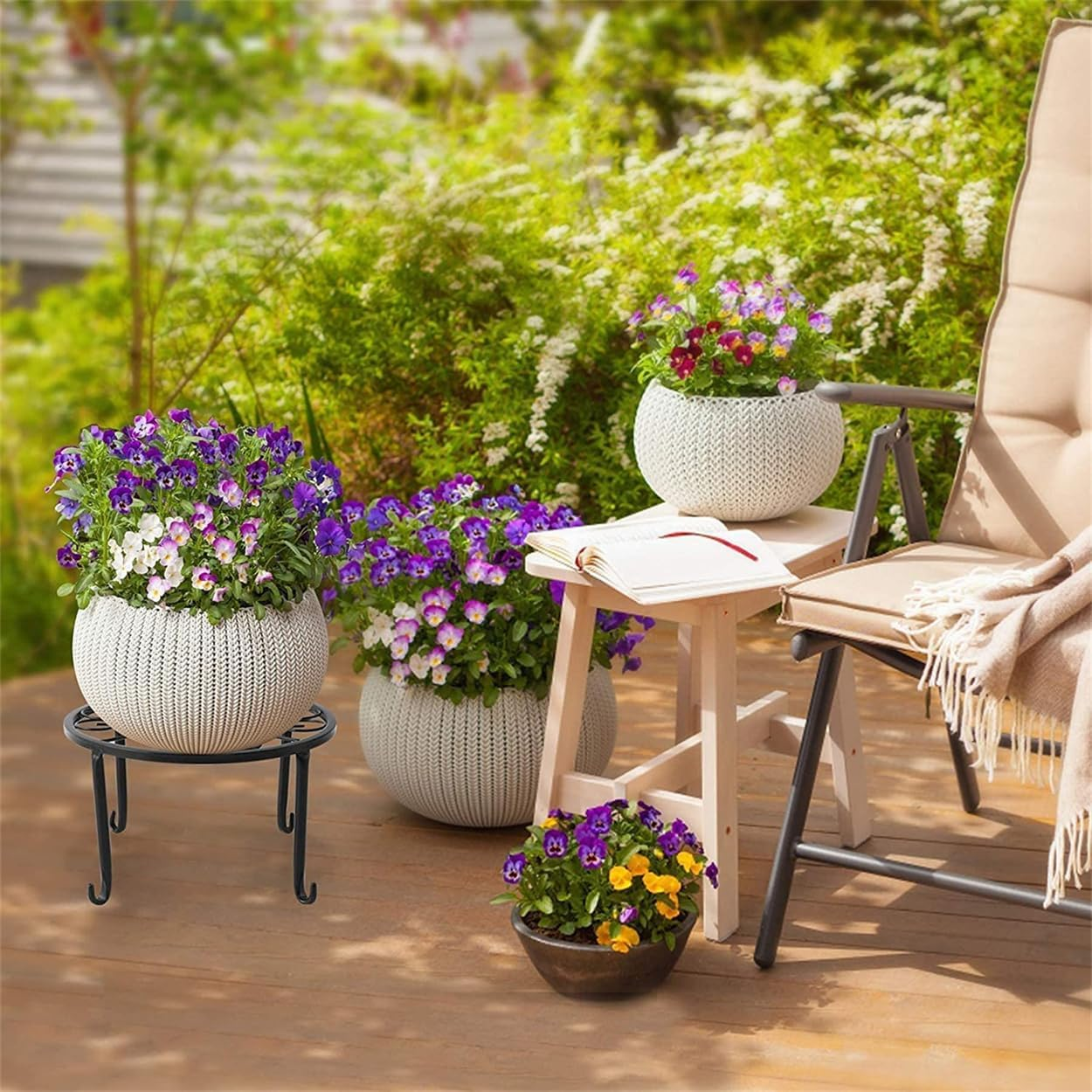 TOMVAES 4 Pack Metal Plant Stand, Heavy Duty Black Iron Potted Stand Holder, Indoor Outdoor Plant Holder Support Rack for Planter Flowerpot Patio Garden image number 2