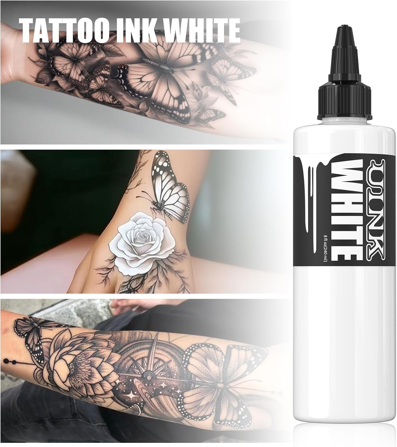 Professional Tattoo Ink, Black, 240Ml Large Bottle (White) image number 3