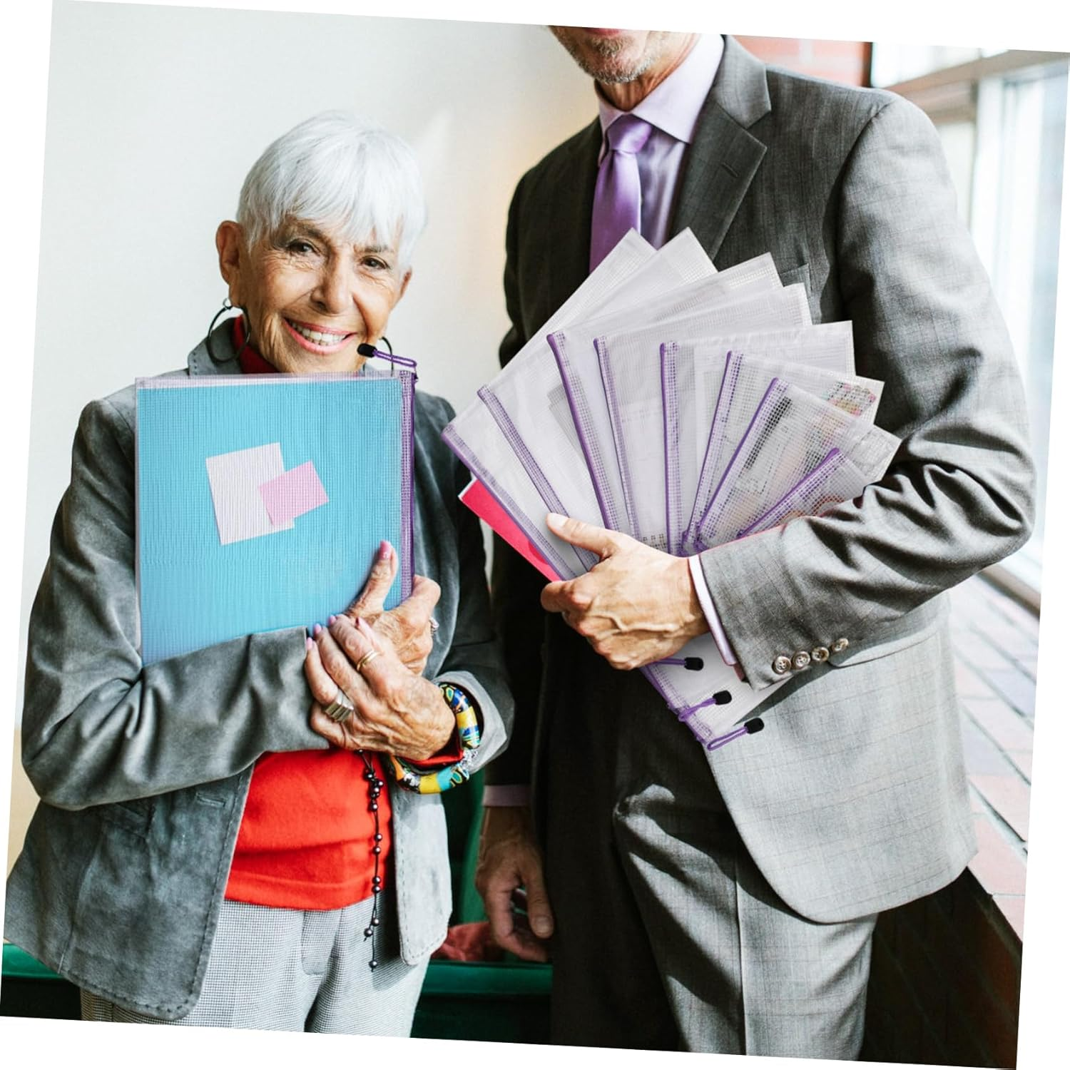 TIDTALEO 32Pcs Mesh Zipper Pouch Transparent Document Wallets with Purple Zippers and White Mesh Body Multi Organizer Bags for Stationery Travel Office Supplies Portable and Lightweight image number 4