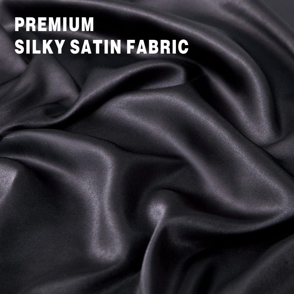 Forzzz 2000TC Art Silk Satin Queen Sheet Set Hotel 4 Pieces Fitted/Flat Sheet Bedding Set(Black,Queen)