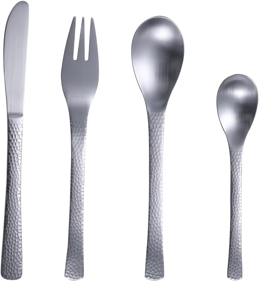 WOODVIR Matte Finish & Hammered Handles &ndash; Artisan-Crafted Silver Cutlery Set &ndash; Elevate Your Table with Modern Elegance image number 5