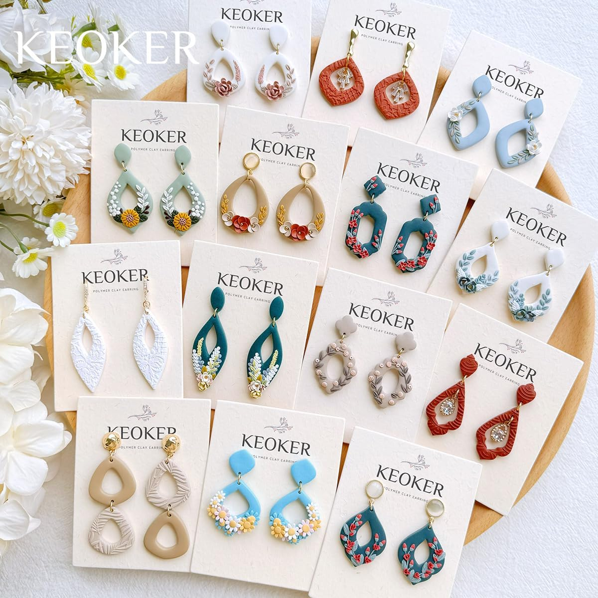 Keoker Clay Cutters, Organic Polymer Clay Cutters for Earrings Making, 20 Shapes Floral Polymer Clay Cutters, Studs Clay Cutters for Polymer Clay Jewelry (A+B) - A+B image number 4