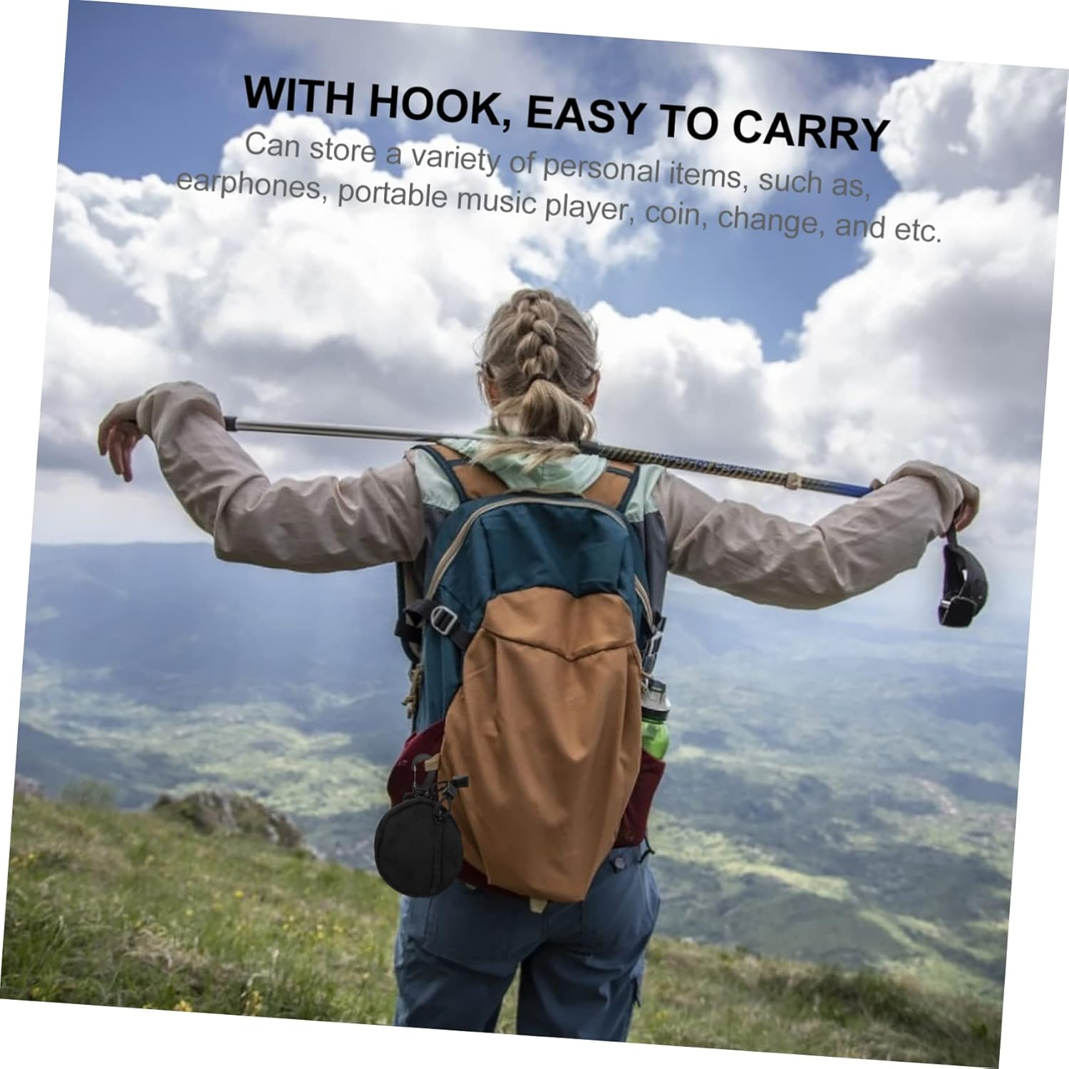 Storage Bag Multi-Purpose Pouch Portable Outdoor Storage Pack for Earphones Lightweight Polyester Hanging Pouch for Camping Hiking and Travel Organization - Green image number 5