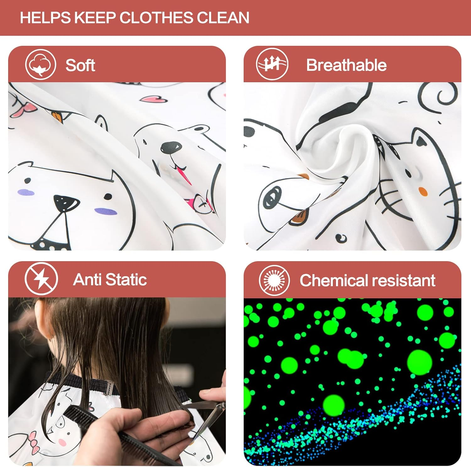 Kids Barber Cape with Neck Duster Brush, Professional Salon Hair Cutting Cape with Adjustable Snap Closure - Cartoon Mermaids image number 4