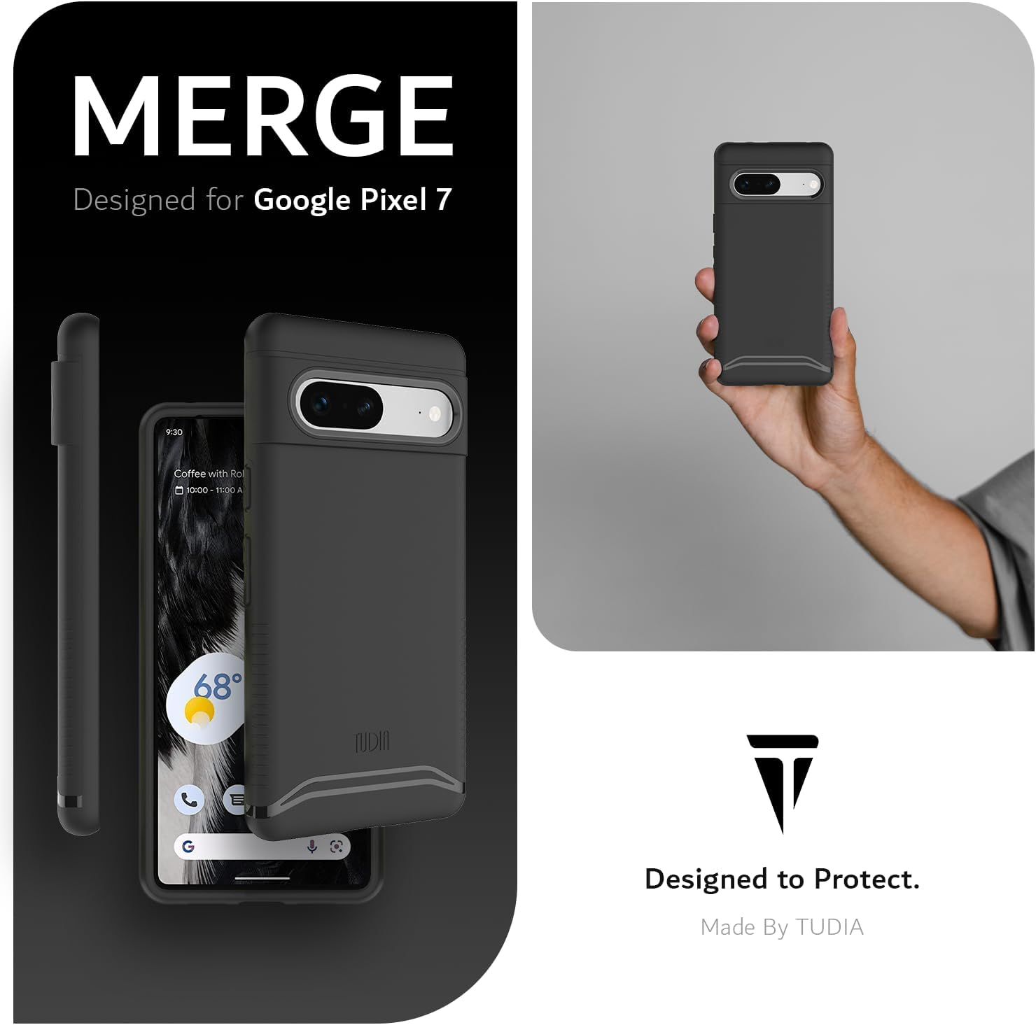 TUDIA Dualshield Designed for Google Pixel 7 Case, [Merge] Shockproof Dual Layer Military Grade Slim Heavy Duty Protection for Pixel 7 Phone Case Cover - Matte Black image number 3