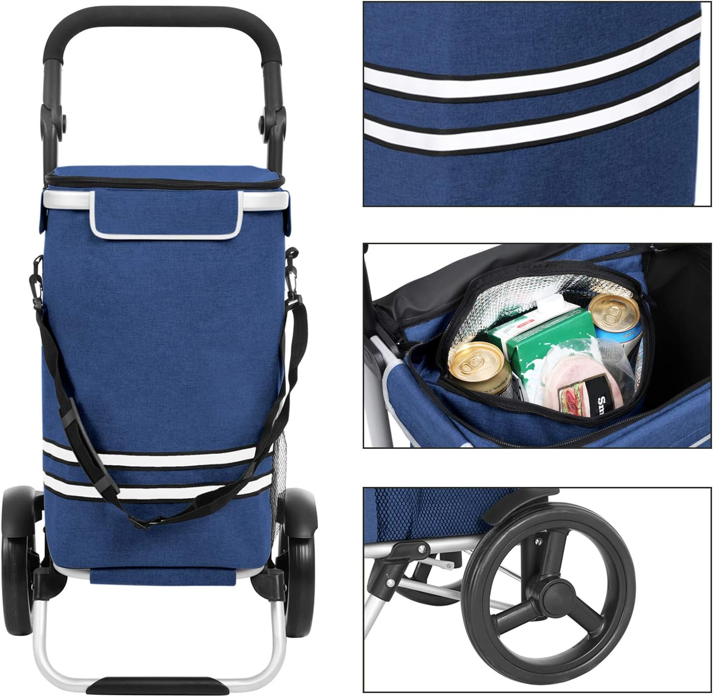 SONGMICS Shopping Trolley, Foldable Shopping Cart, Solid, with Insulated Cooling Bag, Large Capacity 35L, Multifunctional Luggage Cart with Wheels, Detachable Backpack, Blue KST02BU image number 5