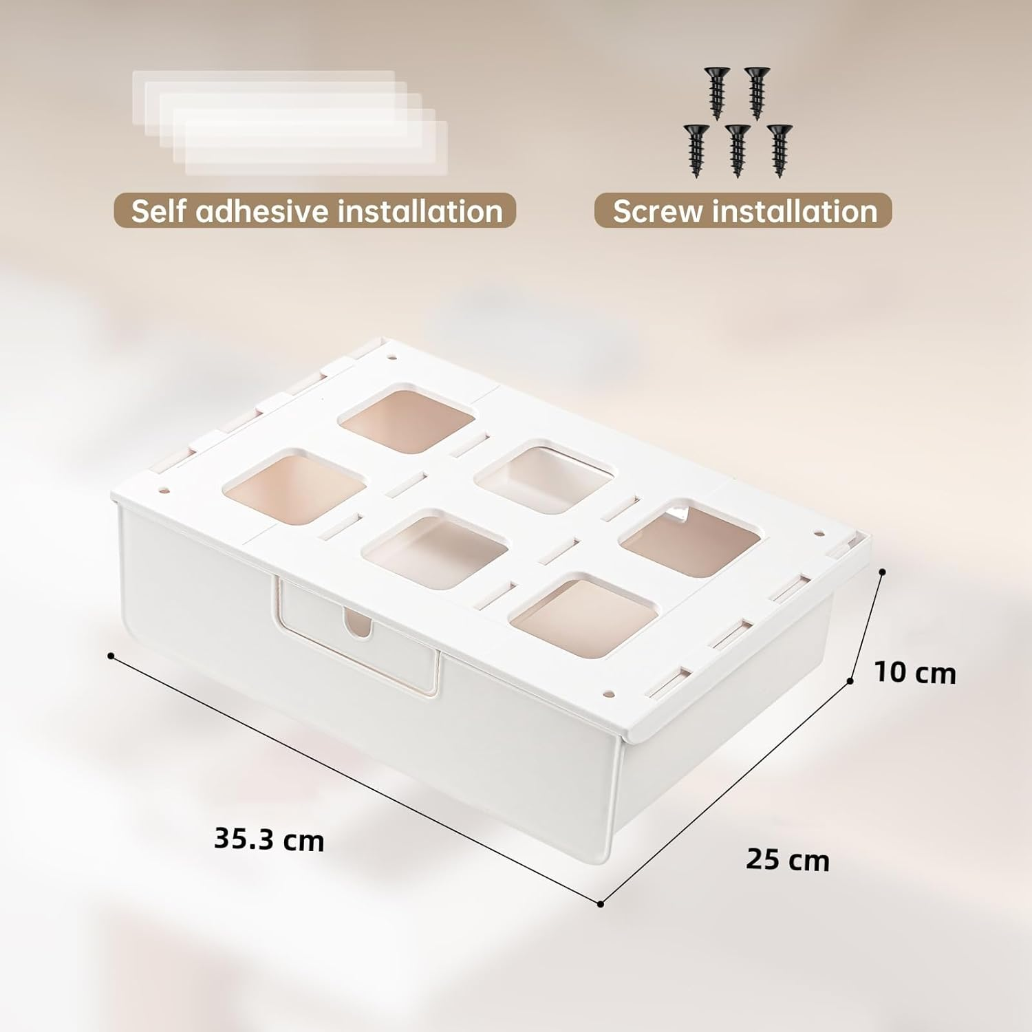 Under Desk Storage Drawer, White, Slide Out Design, 2 Installation Methods, for Office and Home image number 3