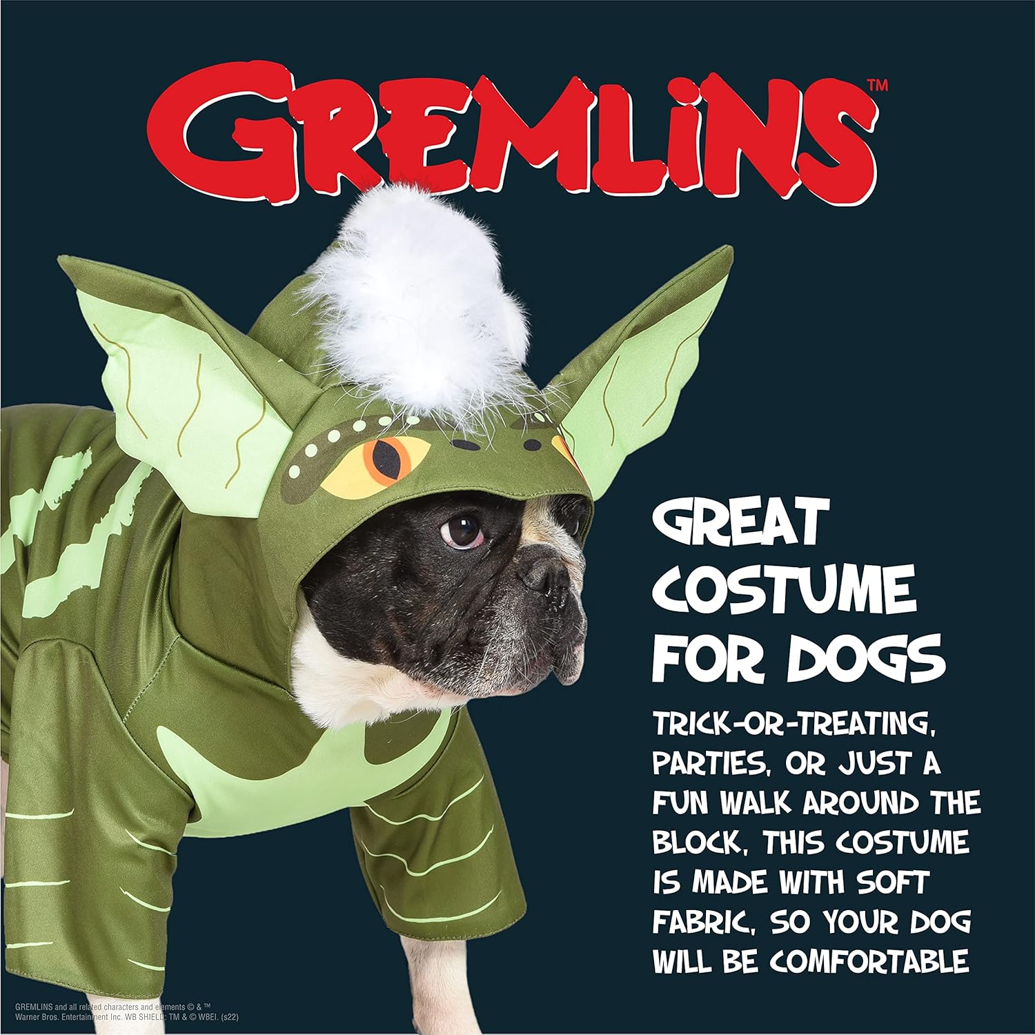 Warner Bros Horror WB: Gremlins Halloween Costume for Dogs with Hood &ndash; Size Large | Cute Pet Costumes, Scary Costumes for Dogs| Officially Licensed Gremlins Pet Products, Green (FF23213) image number 1