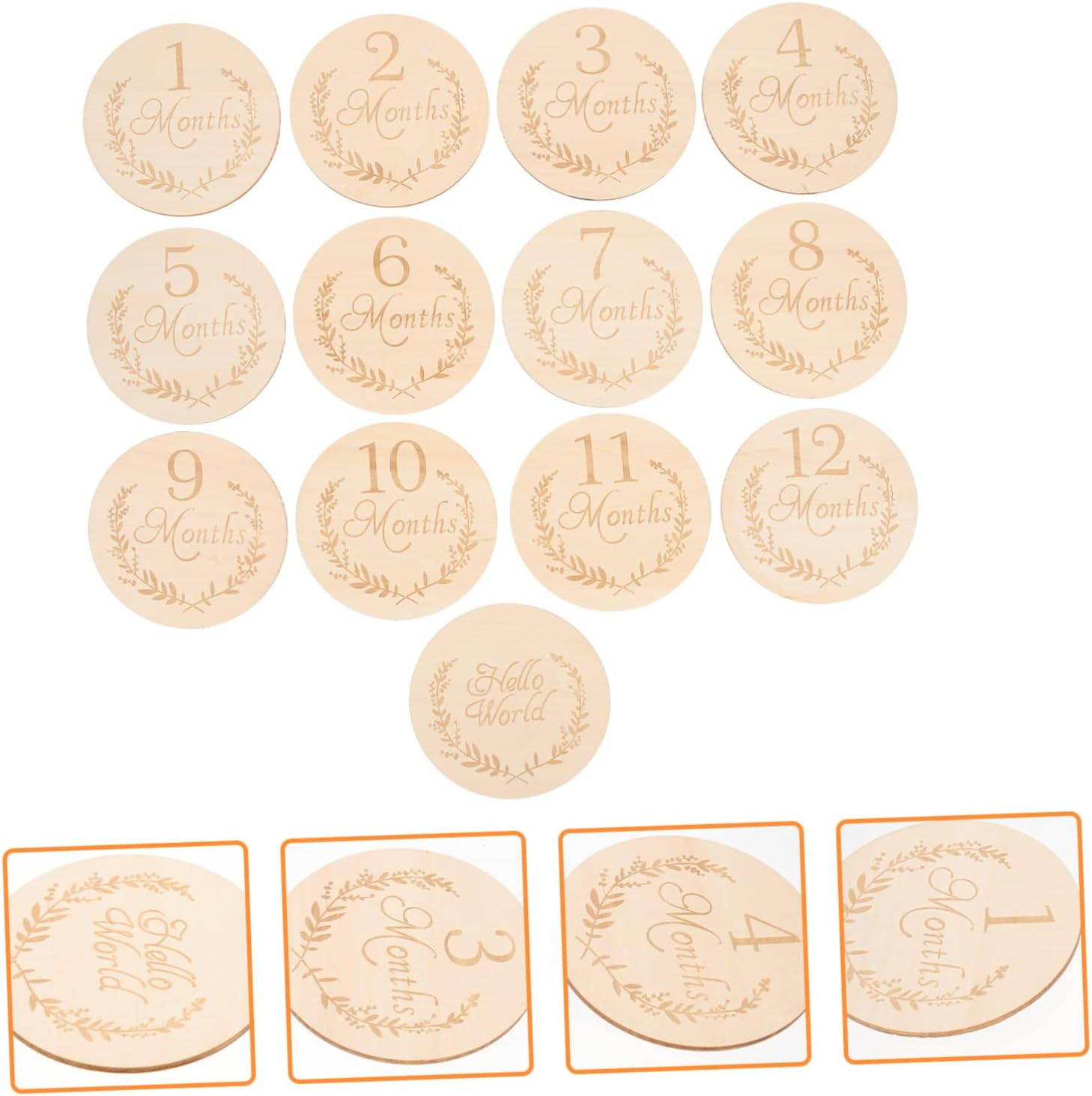 Veemoon 13Pcs Wooden Slices Milestone Cards Growth Cards Photo Props for Year Old Birthday Party Decorations Hello Wood Discs image number 1