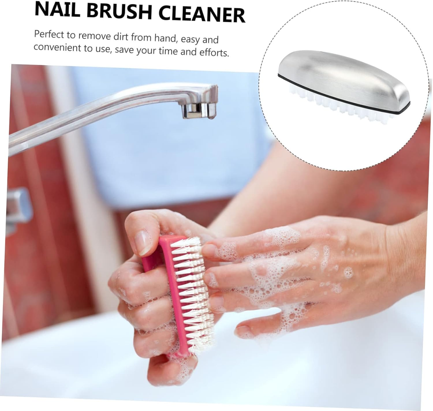 DINHEAROM Stainless Steel Nail Brush for Manicure Kitchen Cleaning Versatile Nylon Bristles for Mechanics Gardeners Home Use Easy Storage Comfortable Grip