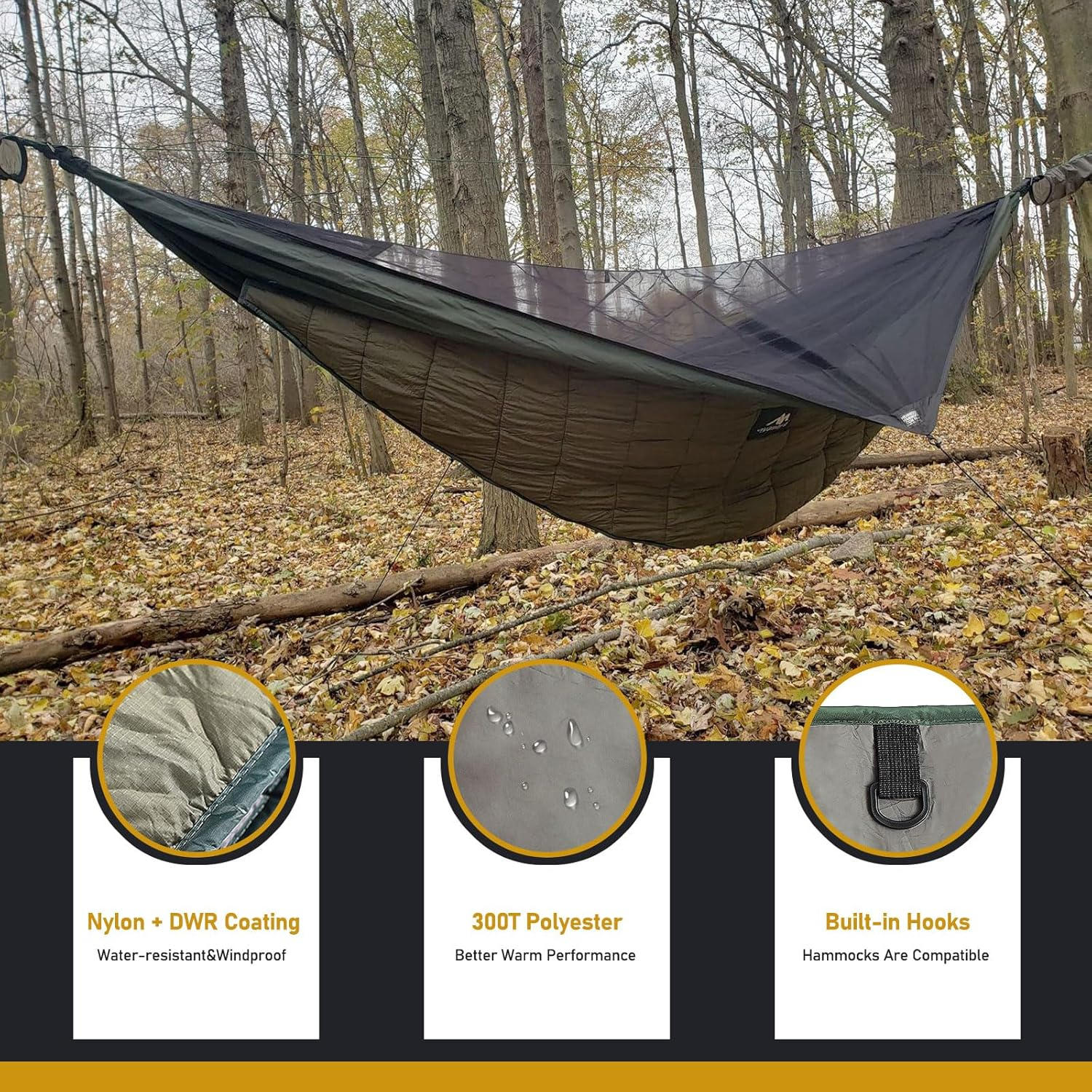 AYAMAYA Ultralight Hammock Underquilt for Camping Backpacking, 3 Season under Quilt UQ for Single Person Hammock Warm under Blanket Sleeping Bag Bottom Insulation - Hammock Camping Essential Gears image number 1