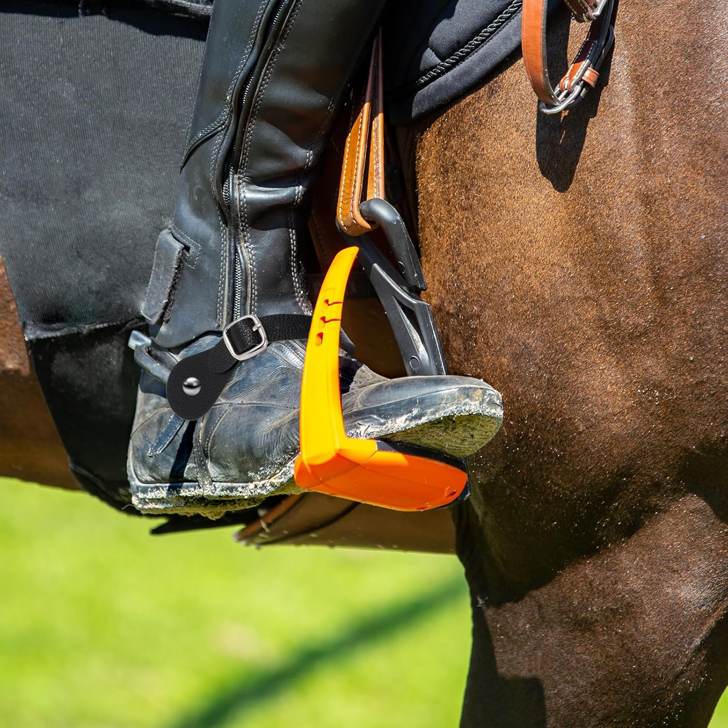 2 Pcs Leather Spurs for Cowboy Boots, 10 Inches Adjustabl Spur Straps with 6 Holes for Western Men and Women'S Boots Equipment Bull Riding Spurs Horse Riding Accessories - Black image number 2