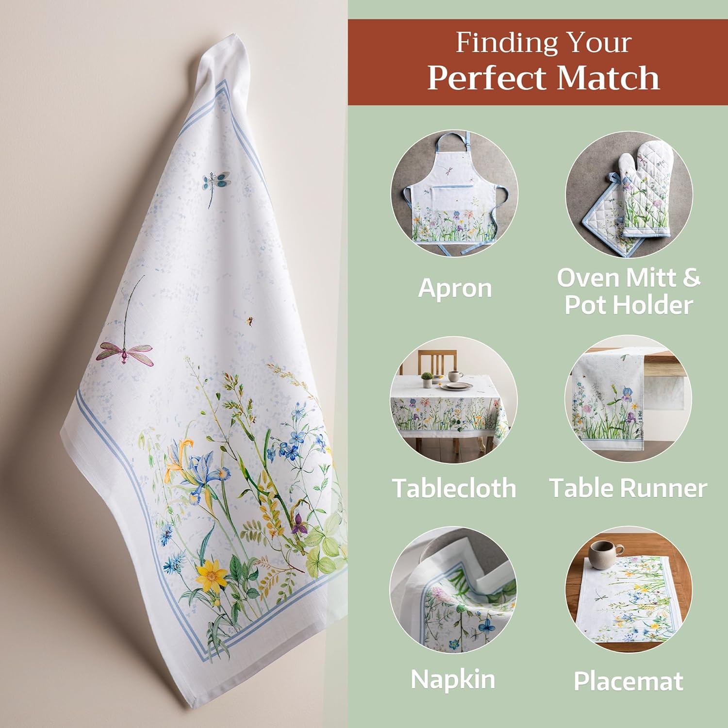 Maison D'Hermine Kitchen Towels Set of 3 100% Cotton 27.50" X 20" Reusable Cloth Tea Dish Towels Absorbent with Hanging Loop for Kitchen, Home, Dining, Cocktail Parties Spring/Summer (Fleurs De Mai) image number 1