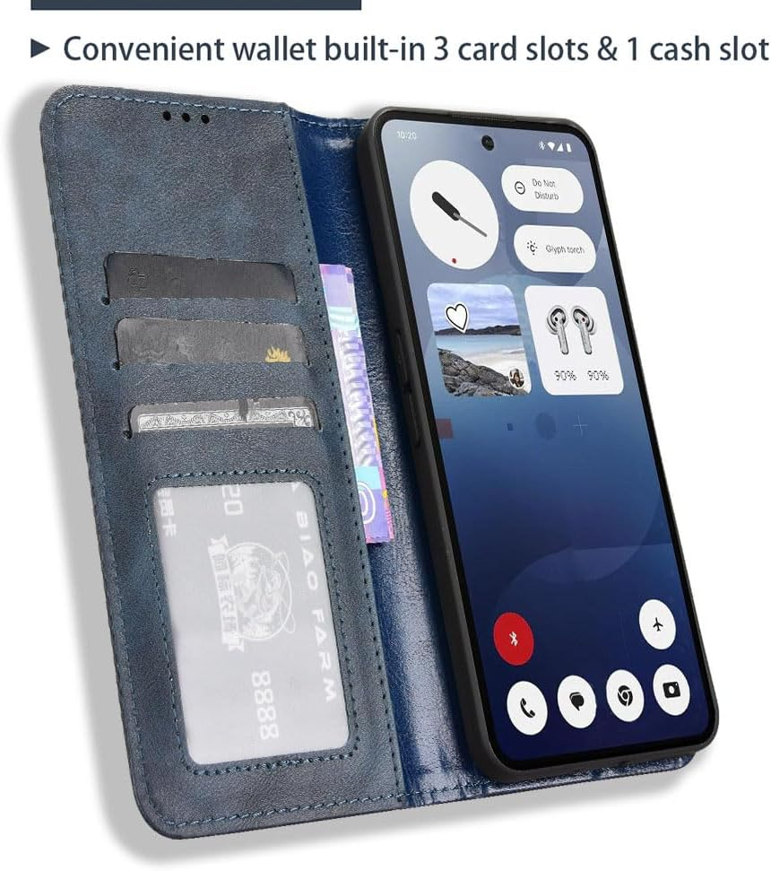 COMAKU Nothing Phone 3A Case, Wallet Mobile Phone Case with Built-In Card Slots - Blue - Blue image number 4