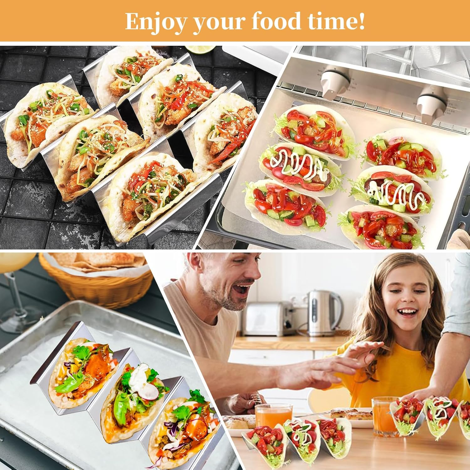 4 Pcs Taco Holder Stand Wave Stainless Steel Taco Shell Holder Stand with Handles Double Sided Use Taco Holder Stand Holds up to 3 Tacos Multifunctional Taco Tray Holder for Restaurant and Home image number 6
