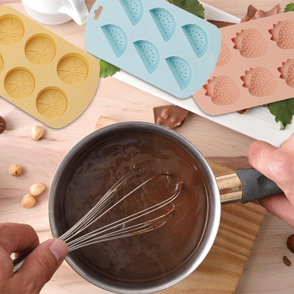 Homiliky 3 Pack Gummie Molds，Fruit Shape Food Grade Silicone Candy Molds 3D Mini Strawberry Watermelon Lemon Fruit Shape Silicone Candy Molds Non-Stick Cake Decoration Mold for Hard Candy, Chocolate image number 4