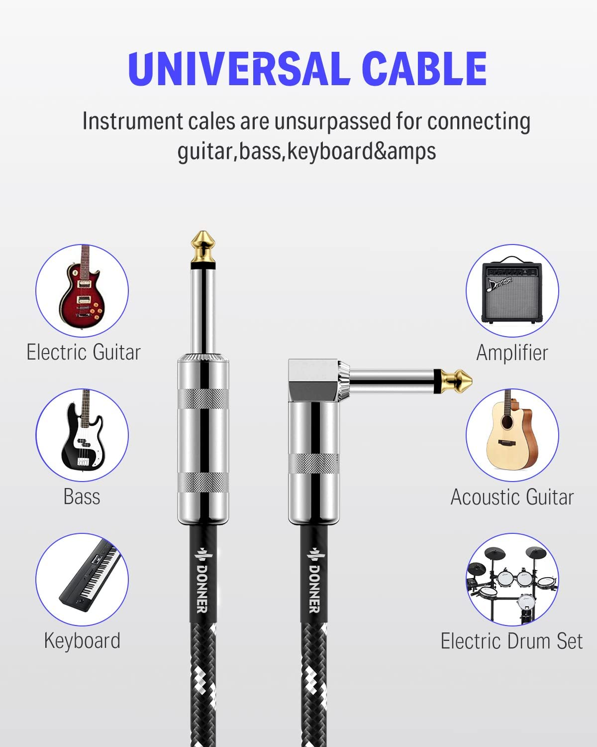 Guitar Lead 1M 3Ft, Premium Braided Guitar Cable,Electric Guitar Bass AMP Cable 1/4 Inch Jack Lead Right Angle to Straight Instrument Cable for Bass, Electric, Keyboard, Amp Etc, Easy Plug-And-Play image number 4
