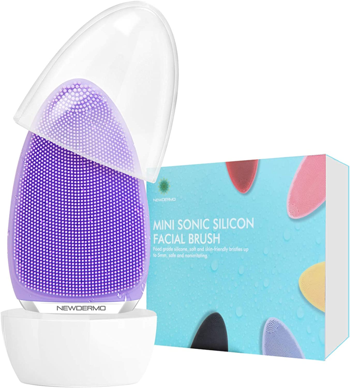 NEWDERMO Electric Facial Cleansing Brush,Silicone Facial Brush, Waterproof Skin Care Device for Gentle Exfoliation,Deep Cleansing,Face Massage-Purple